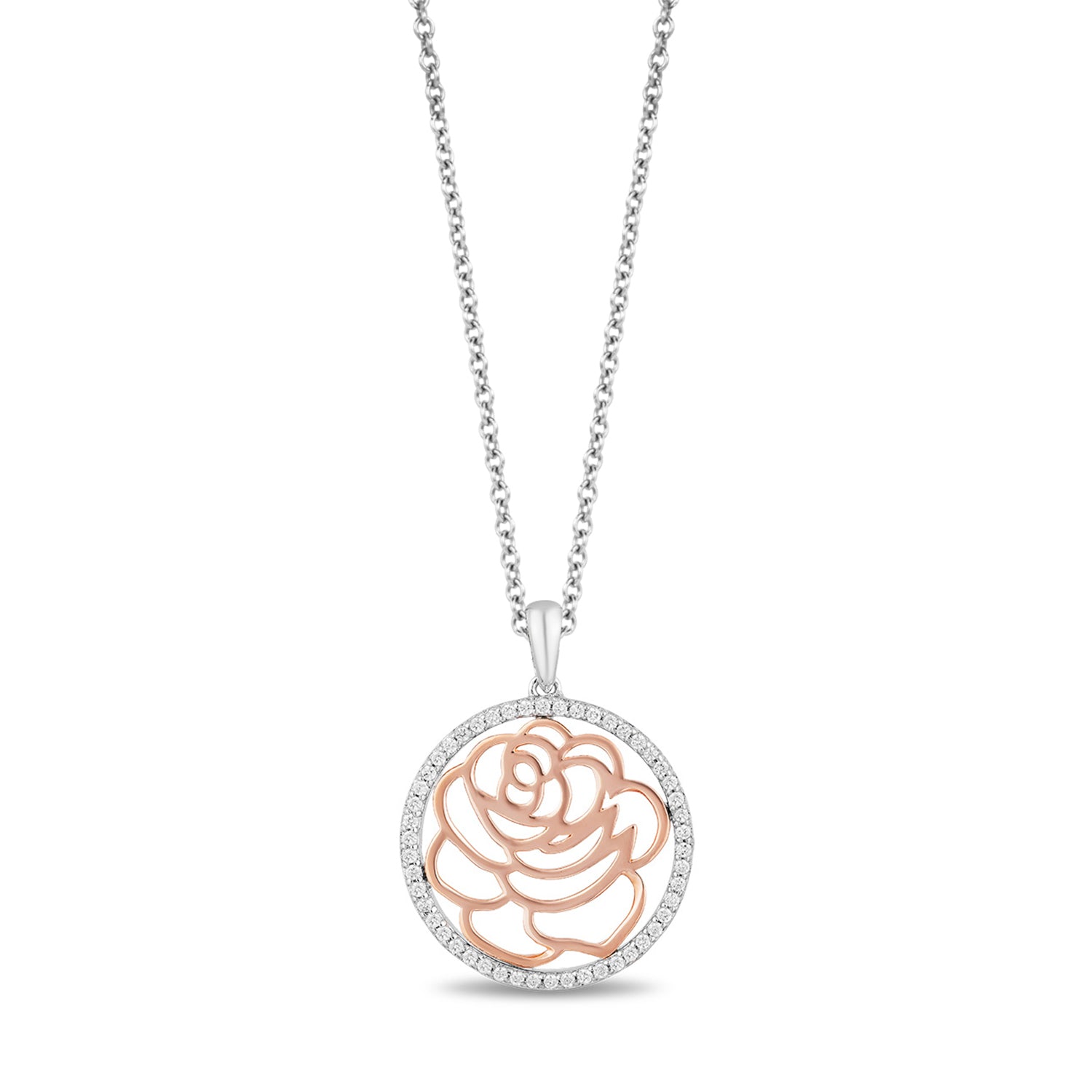 Disney Belle Inspired Rose with Heart Pendant Necklace