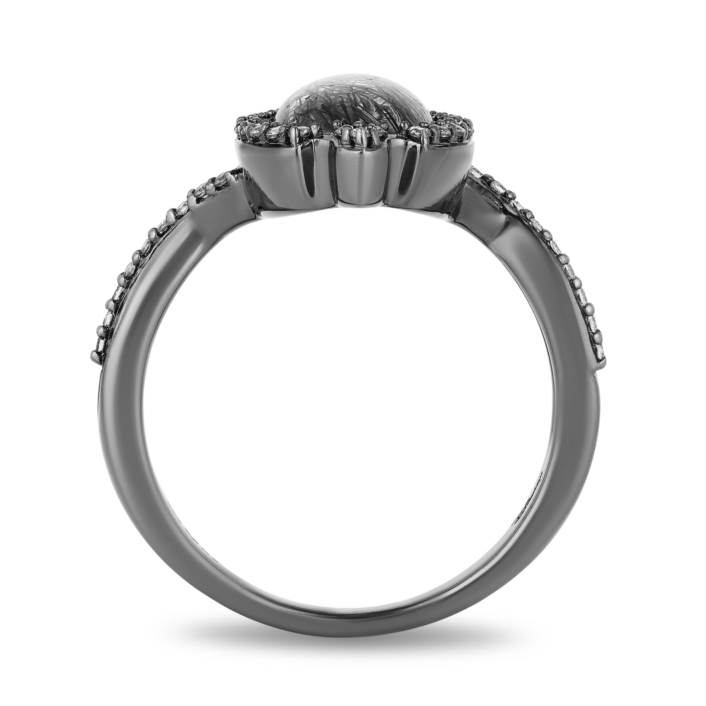 Enchanted Disney Fine Jewelry Black Rhodium over Sterling Silver 1/4 CTTW Diamond with Rutile Quartz Maleficent Ring