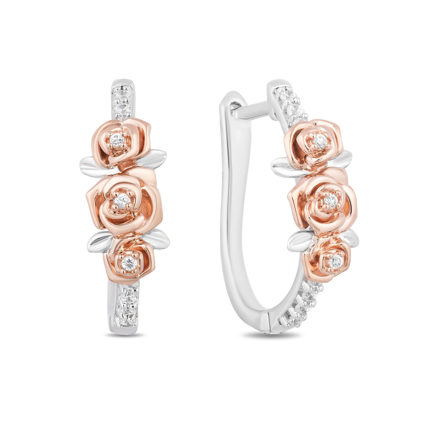 Enchanted Disney Fine Jewelry 10K Rose Gold and Sterling Silver with 1/5 CTTW Diamond Belle"Dozen Roses" Earrings