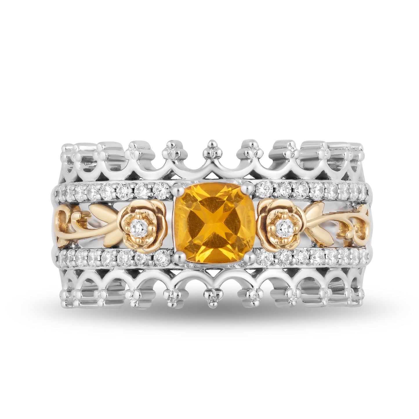 Enchanted Disney Fine Jewelry Sterling Silver and 10K Yellow Gold with Citrine and 1/4 CTTW Diamond Belle Ring
