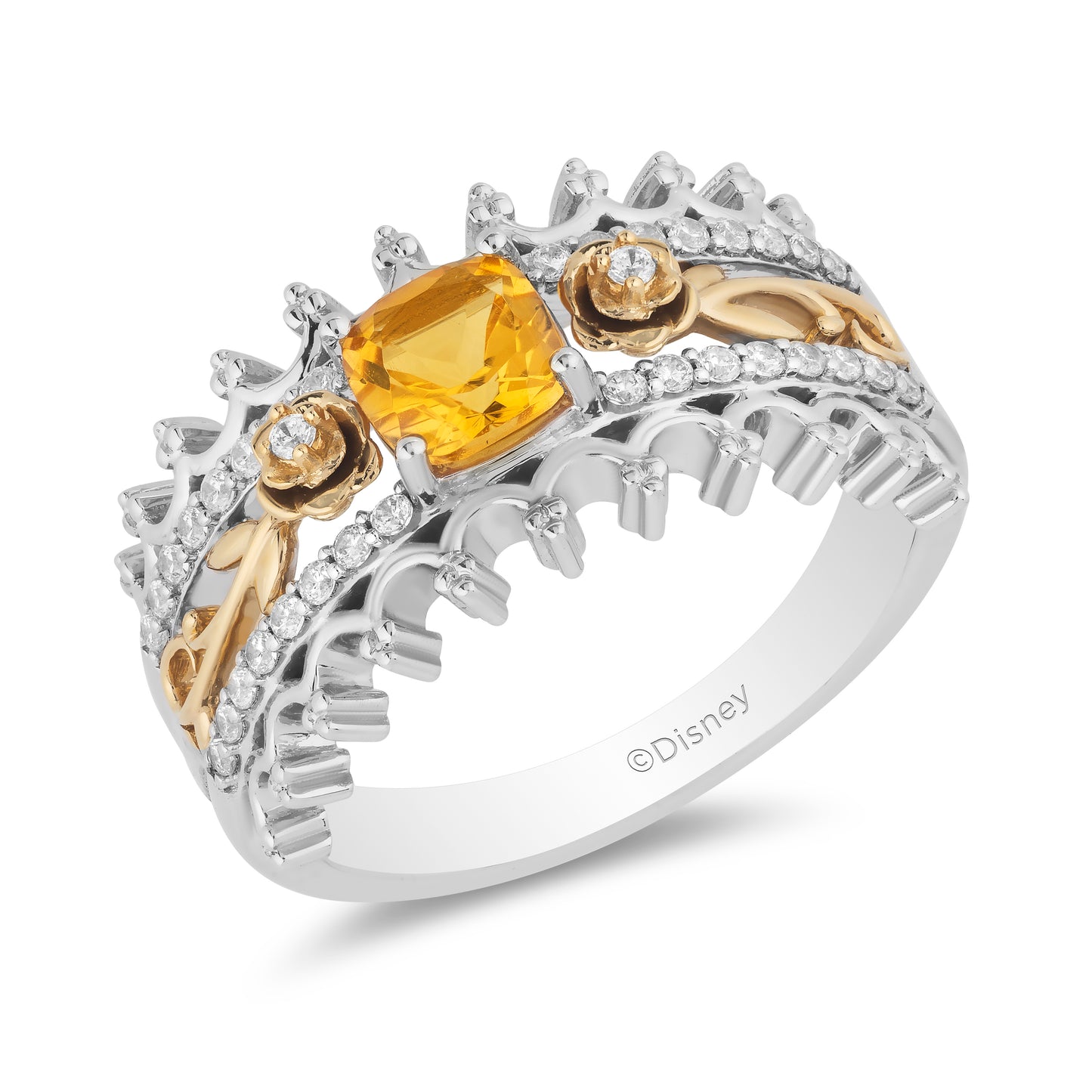 Enchanted Disney Fine Jewelry Sterling Silver and 10K Yellow Gold with Citrine and 1/4 CTTW Diamond Belle Ring