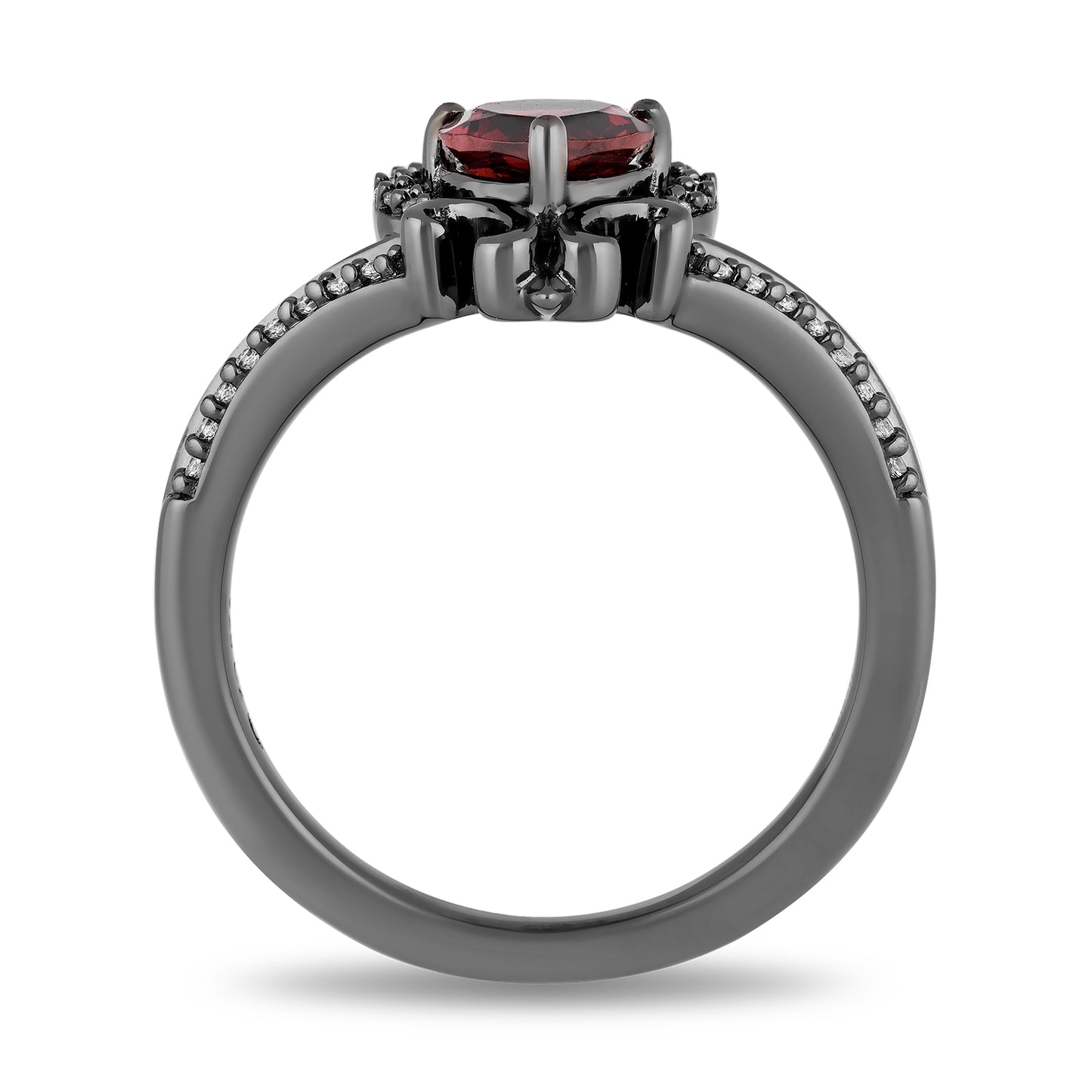 Enchanted Disney Fine Jewelry Black Rhodium over Sterling Silver Evil Queen with 1/10 CTTW Diamond and Red Garnet Dagger Ring