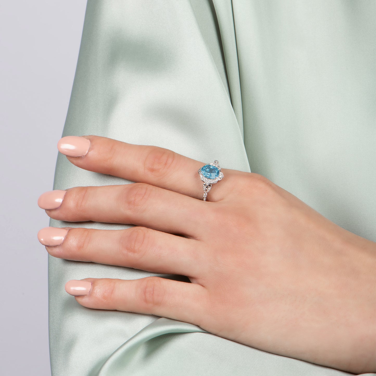 Enchanted Disney Fine Jewelry Sterling Silver 1/5 CTTW Diamond And Swiss Blue Topaz Jasmine Ring