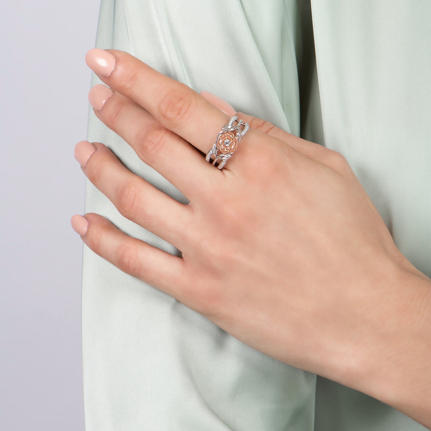 Enchanted Disney Fine Jewelry 14K White Gold and Rose Gold 1/4 CTTW Belle Fashion Ring