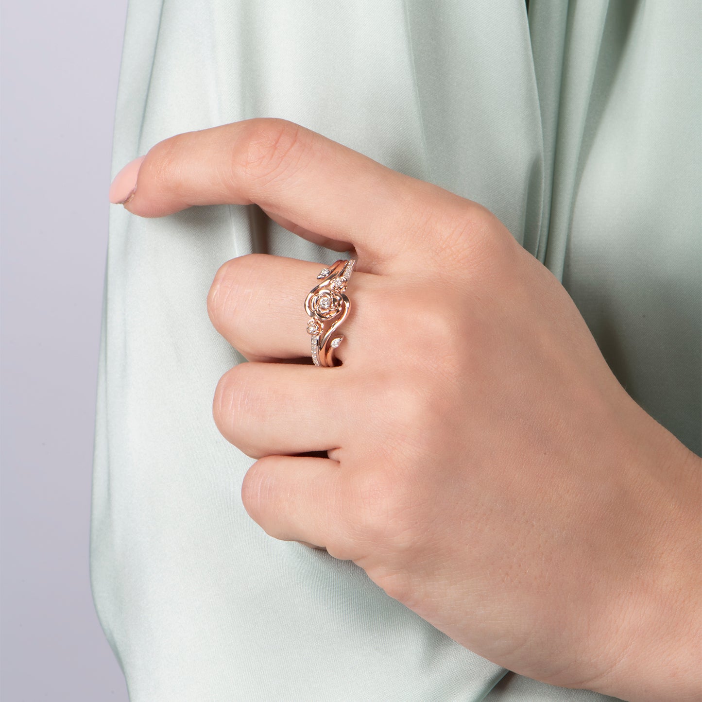 Enchanted Disney Fine Jewelry 14K Rose Gold Over Sterling Silver with 1/6 CTTW Diamond Belle Rose Ring