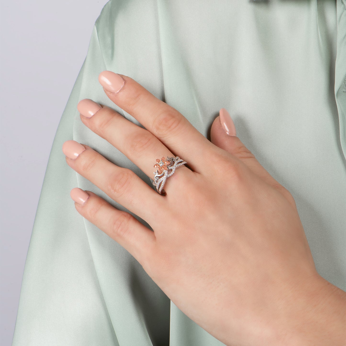 Enchanted Disney Fine Jewelry 14K Rose Gold Over Sterling Silver with 1/5 CTTW Diamond Rapunzel Fashion Ring