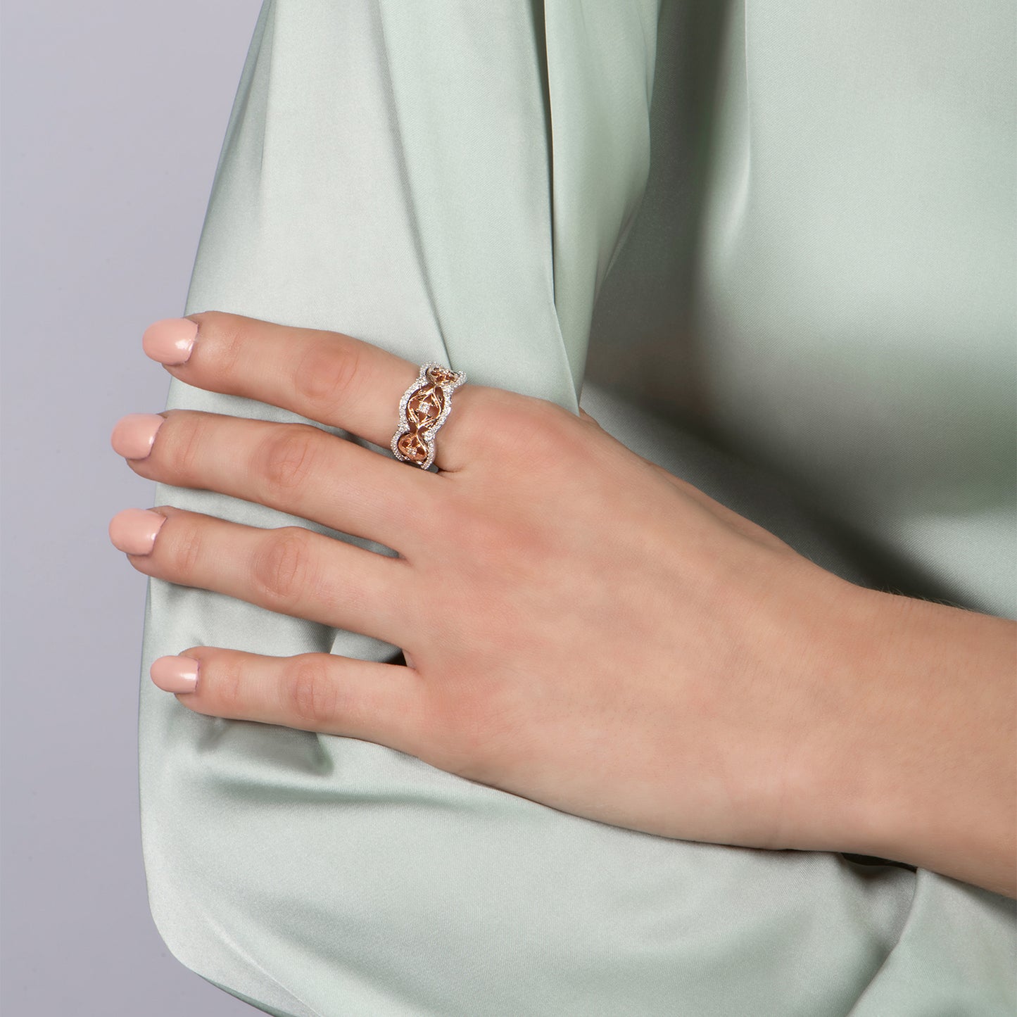 Enchanted Disney Fine Jewelry Sterling Silver and 10K Rose Gold with 1/3 CTTW Diamonds Aurora Ring