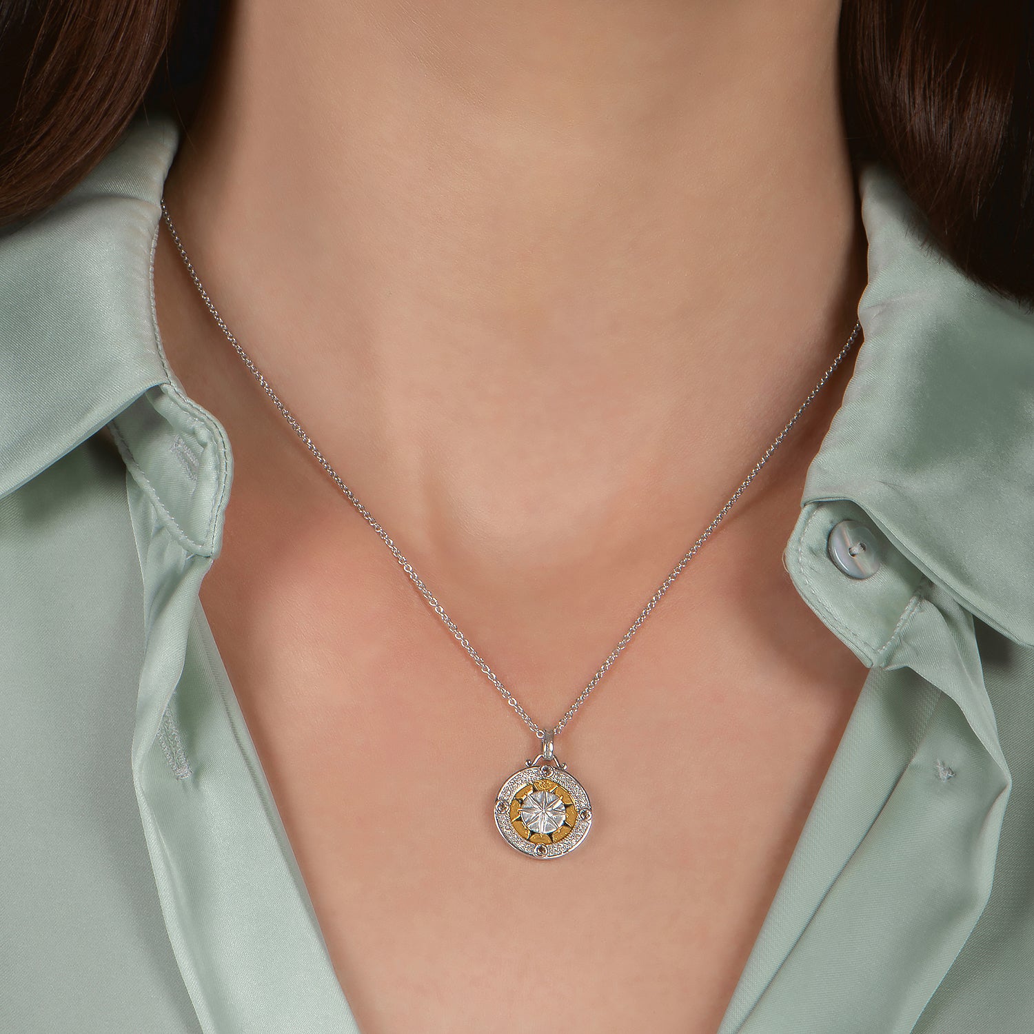 Disney Pocahontas Inspired Diamond Medallion Pendant Necklace 14K Yellow Gold over Sterling Silver 1 10 CTTW Enchanted Disney Fine Jewelry