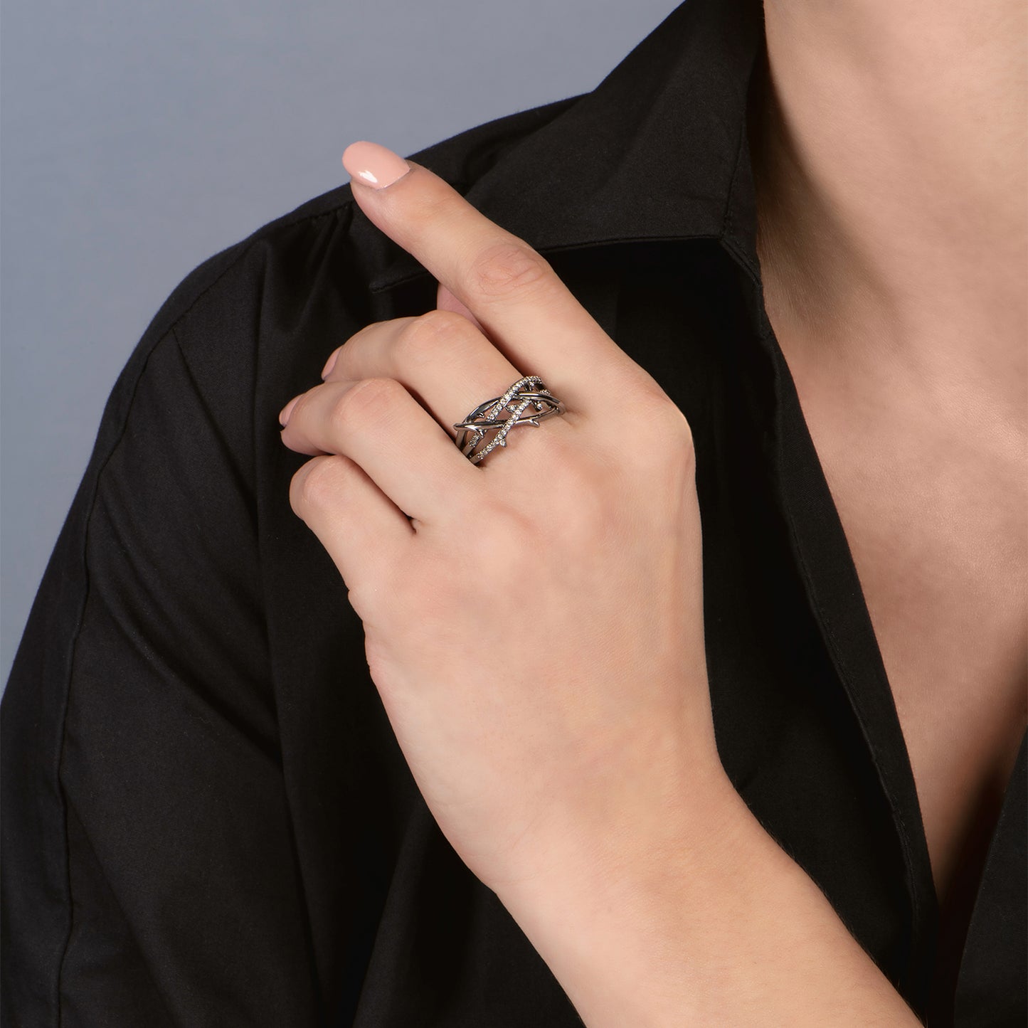 Enchanted Disney Fine Jewelry Sterling Silver with Black Rhodium 1/6 CTTW Maleficent Ring