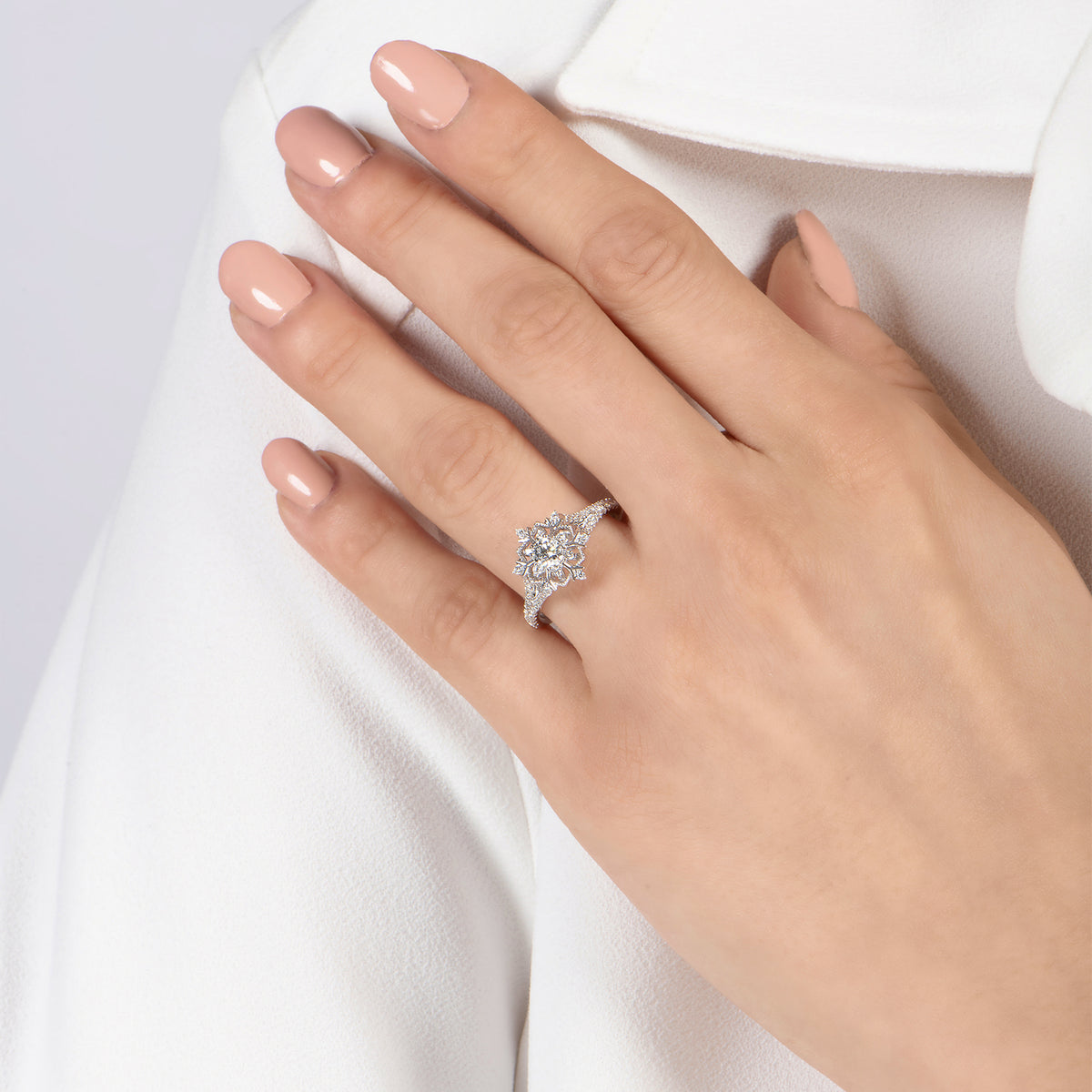 Enchanted Disney Fine Jewelry 14K White Gold with 5/8 CTTW Diamond Elsa Engagement Ring
