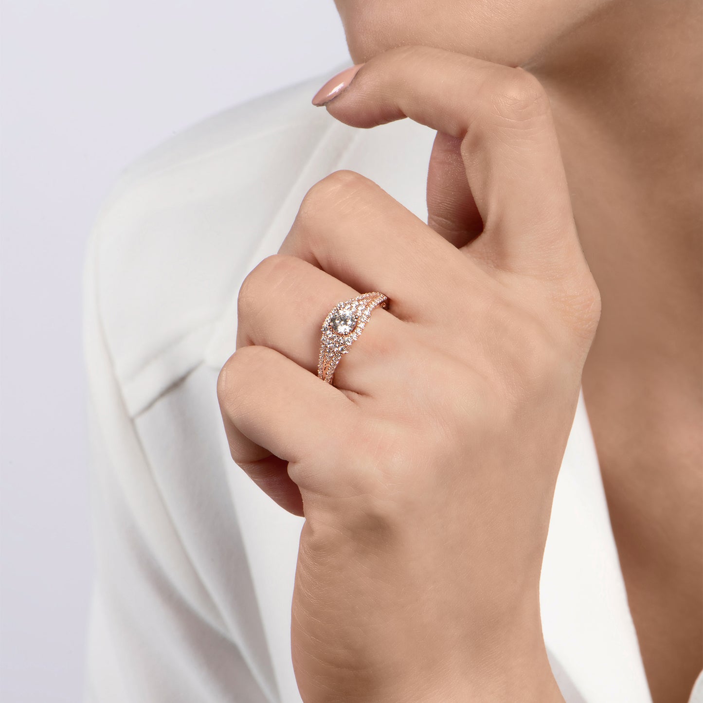 Enchanted Disney Fine Jewelry 14K Rose Gold with 1 CTTW Rapunzel Engagement Ring