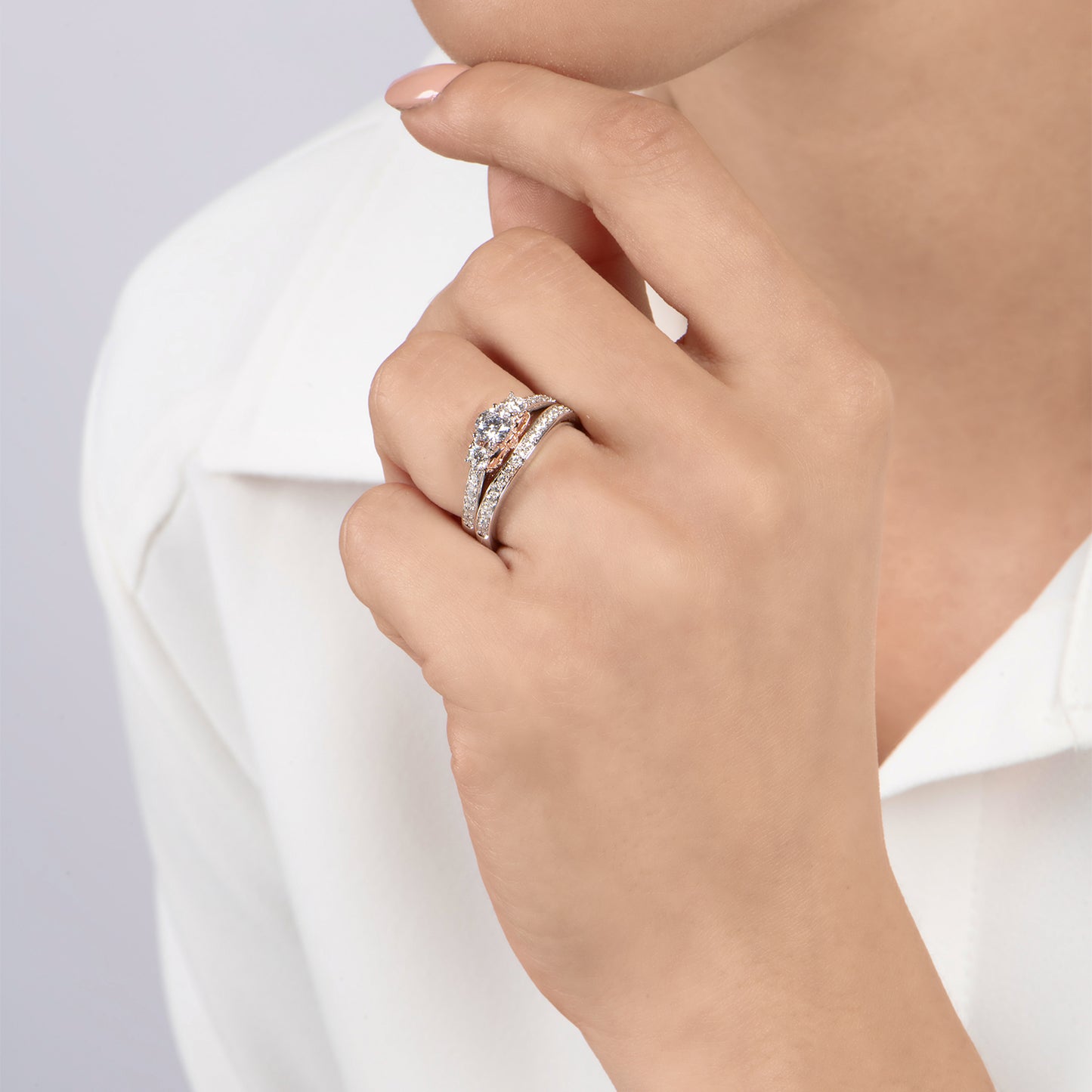 Enchanted Disney Fine Jewelry 14K White Gold and Rose Gold with 1 1/5 CTTW Snow White Bridal Set