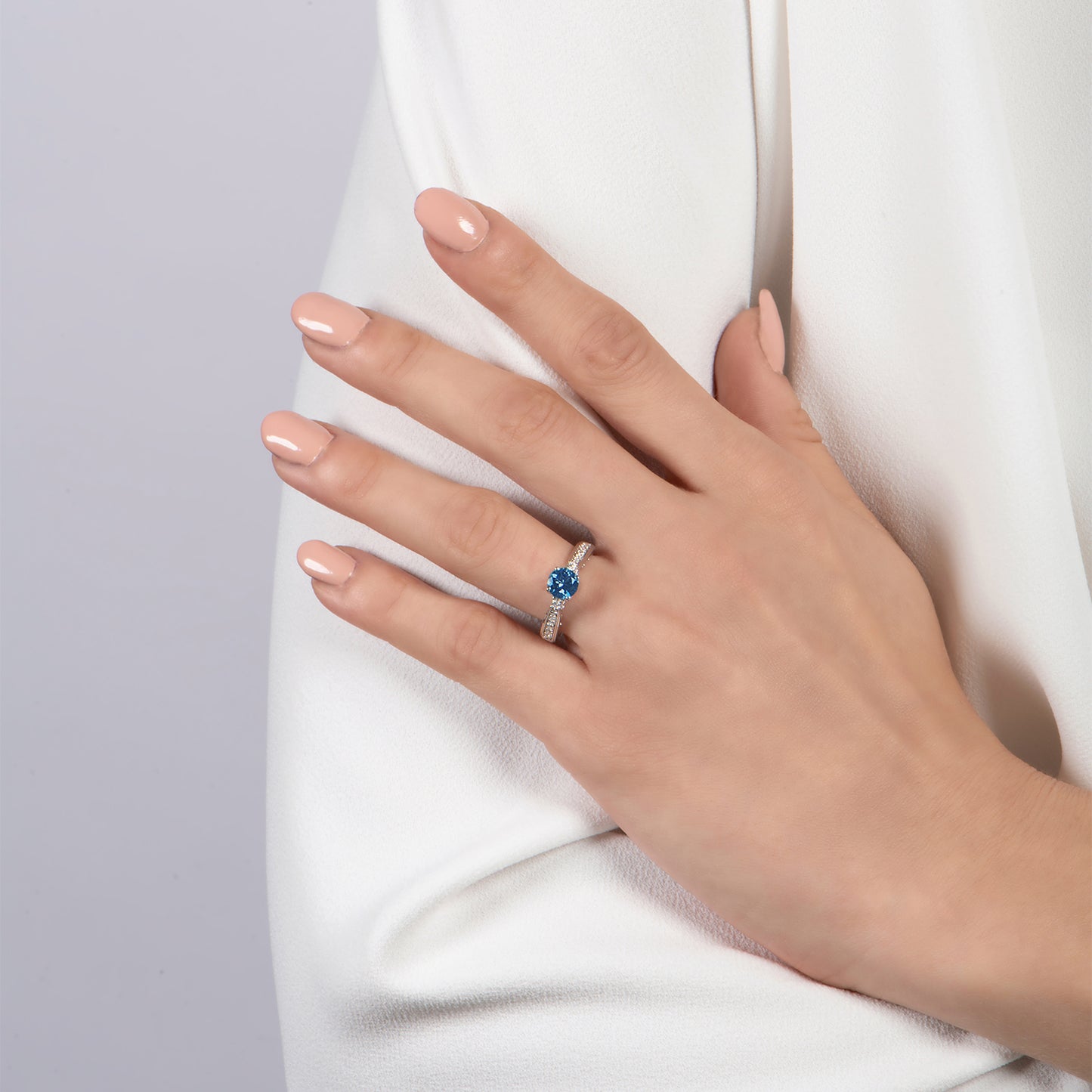 Disney Cinderella Inspired Diamond and London Blue Topaz Ring in Sterling Silver 1/5 CTTW View 2