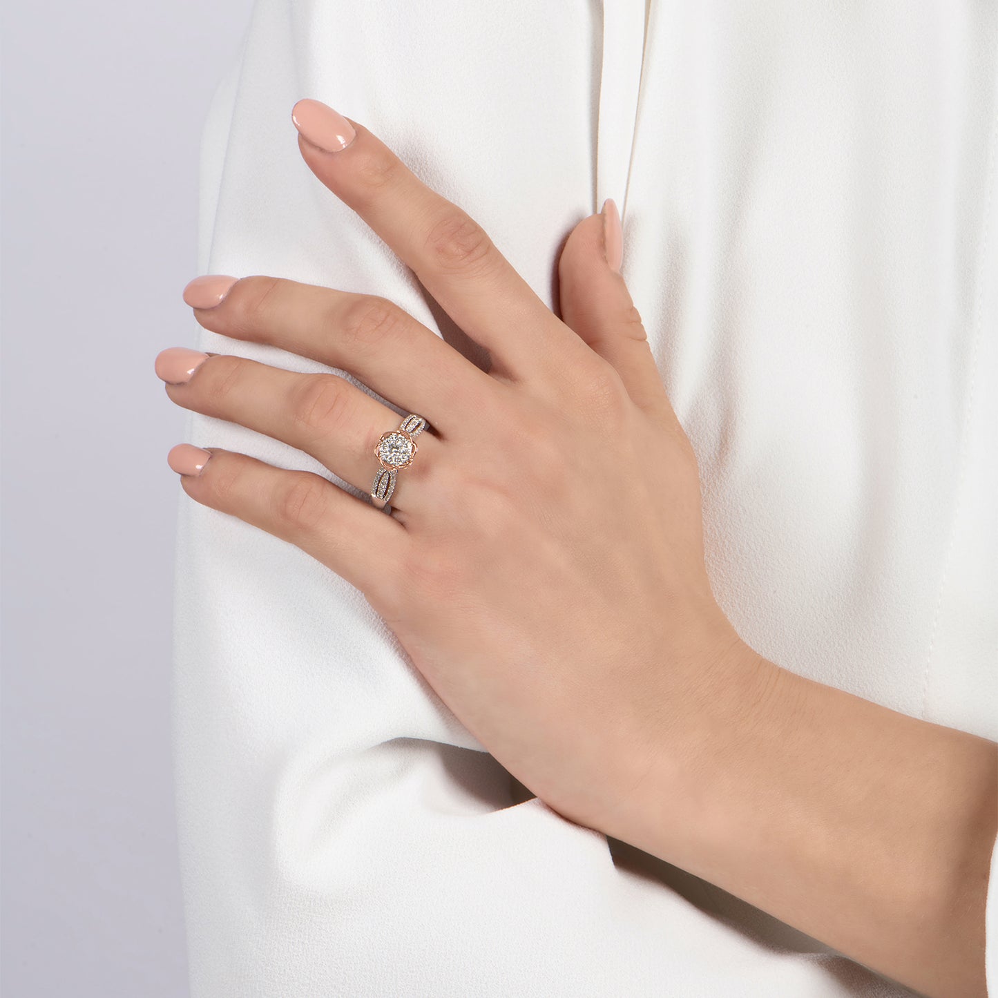 Enchanted Disney Fine Jewelry 14K Rose Gold and White Gold with 1/2 CTTW Diamond Belle Composite Engagement Ring