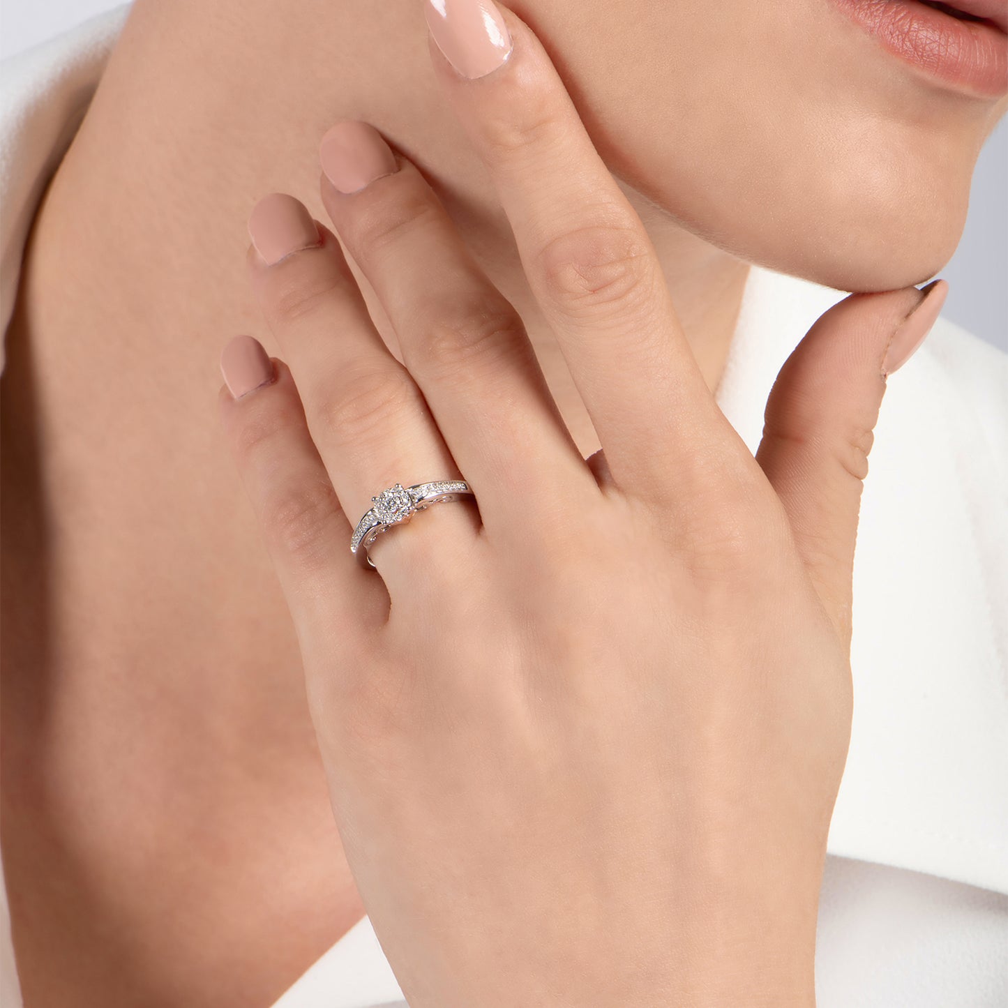 Enchanted Disney Fine Jewelry 14K White Gold and Rose Gold with 1/5 CTTW Ariel Shell Promise Ring