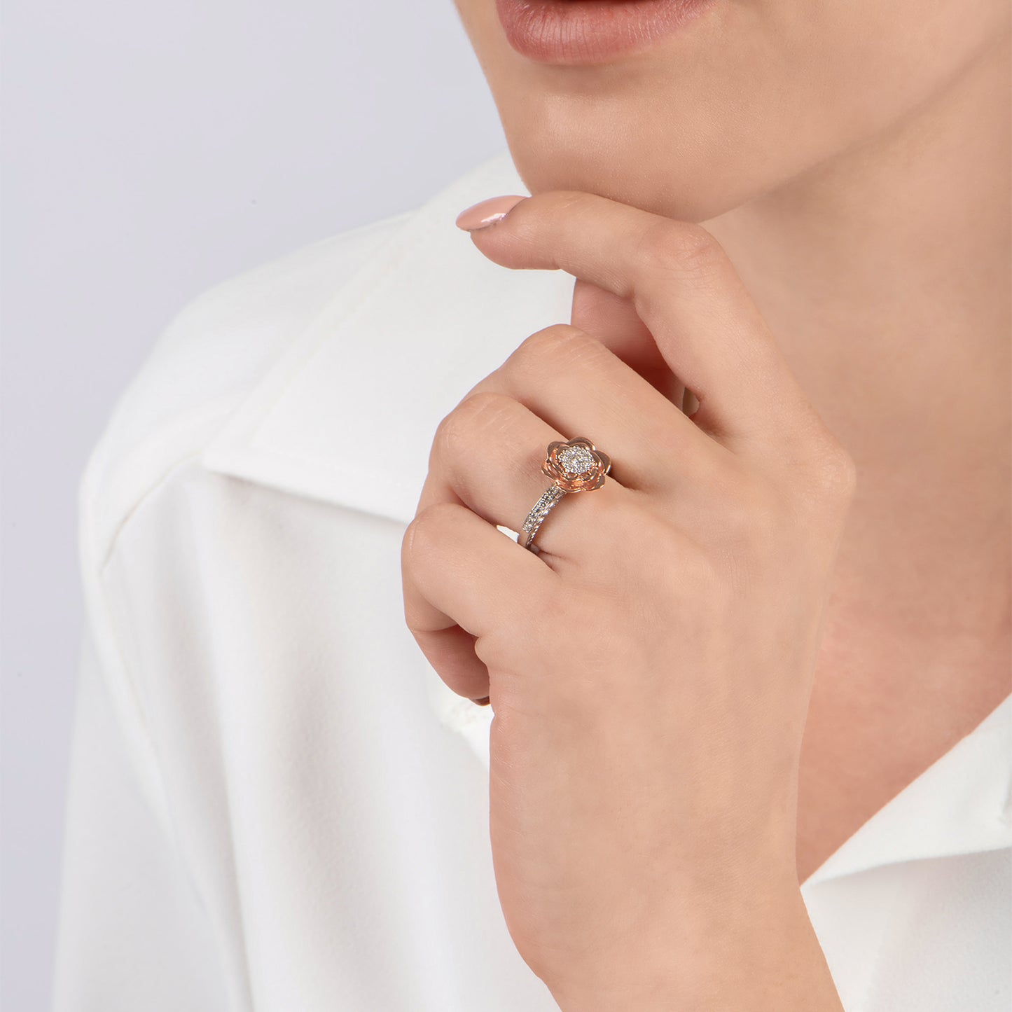 Enchanted Disney Fine Jewelry 14K Rose Gold Over Sterling Silver 1/4 CTTW Belle Rose Composite Ring