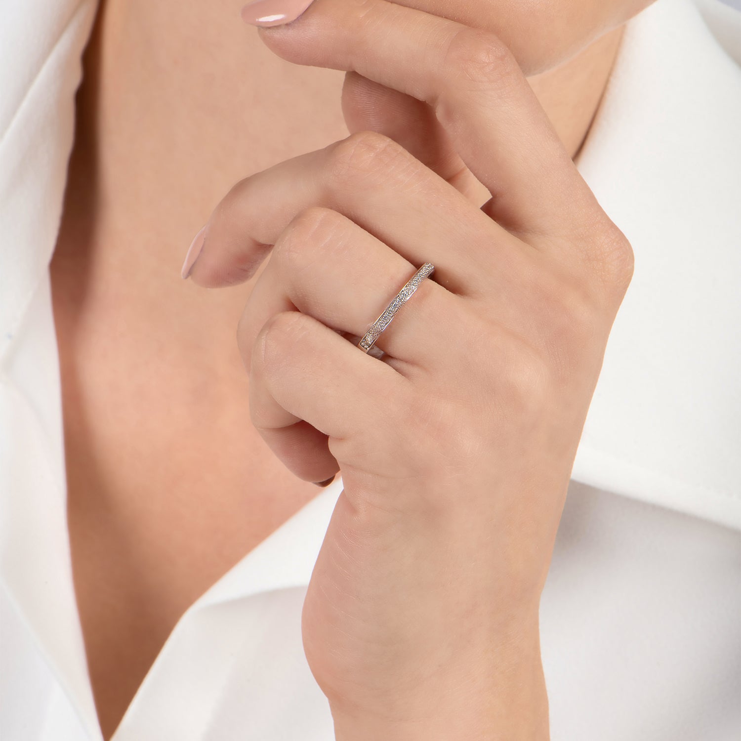 Enchanted Disney Fine Jewelry 14K White Gold and Rose Gold 1/6 CTTW Belle Wedding Band