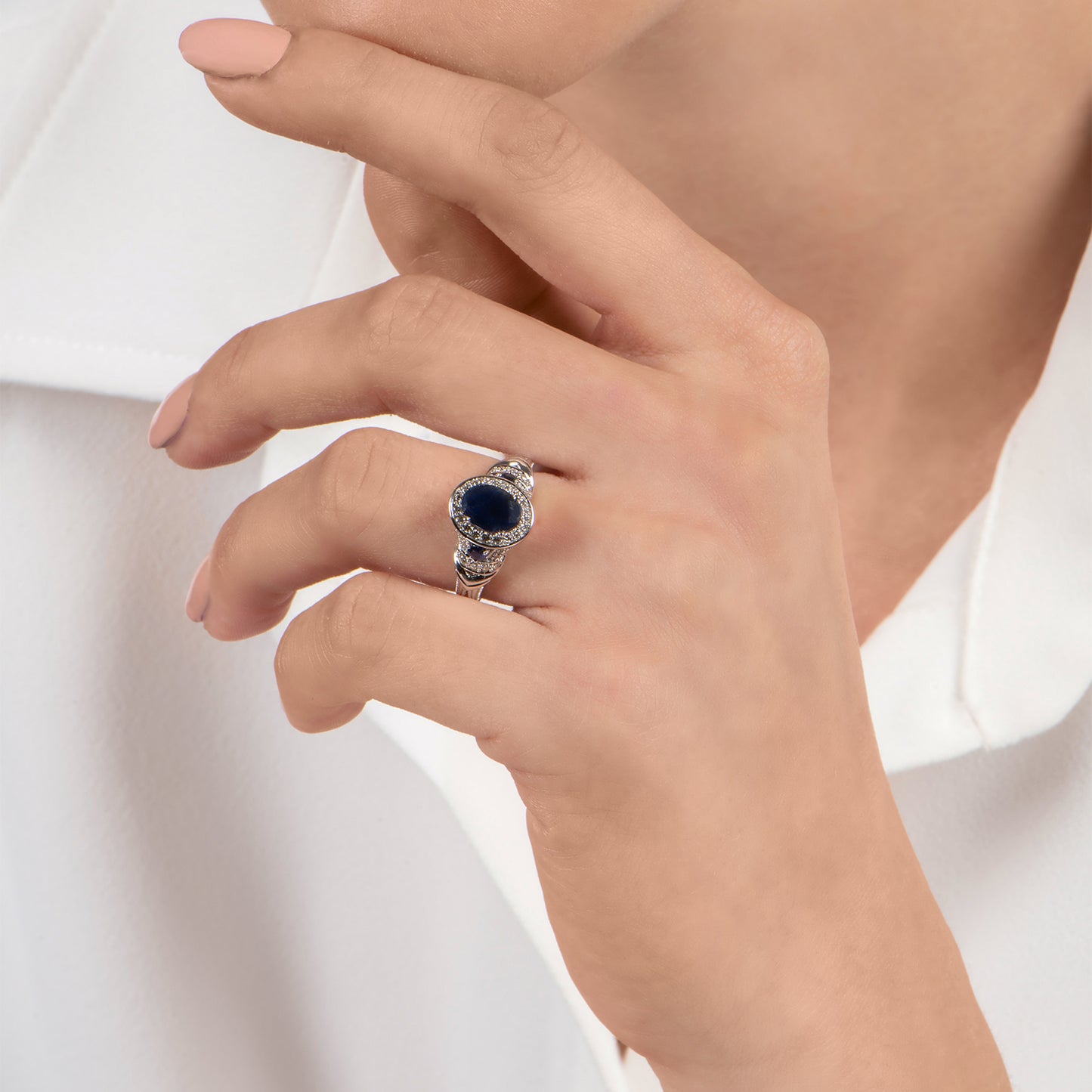 Enchanted Disney Fine Jewelry 10K White Gold with 1/3 CTTW Diamond and Sapphire Cinderella Engagement Ring