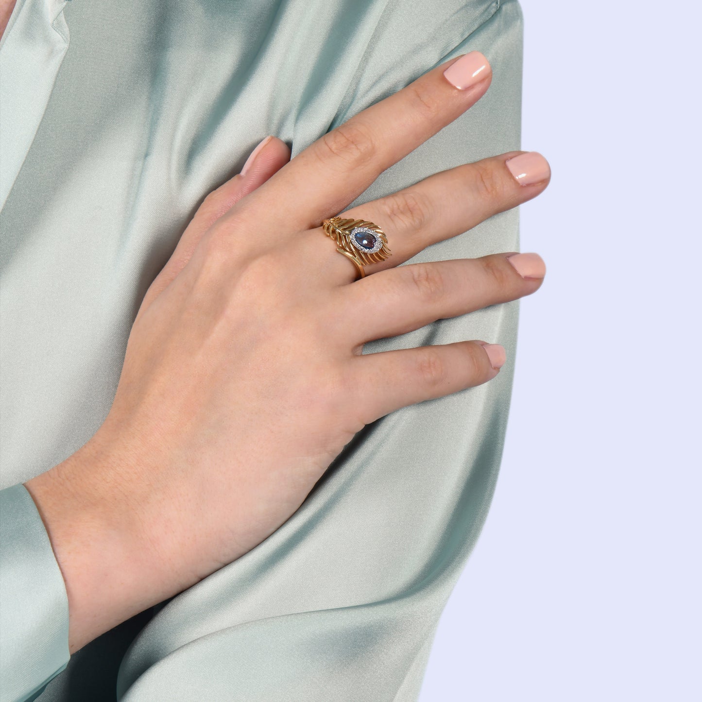 Enchanted Disney Fine Jewelry 10K Yellow Gold with 1/10 CTTW Diamond and Swiss Blue Topaz Aladdin Live Action Ring