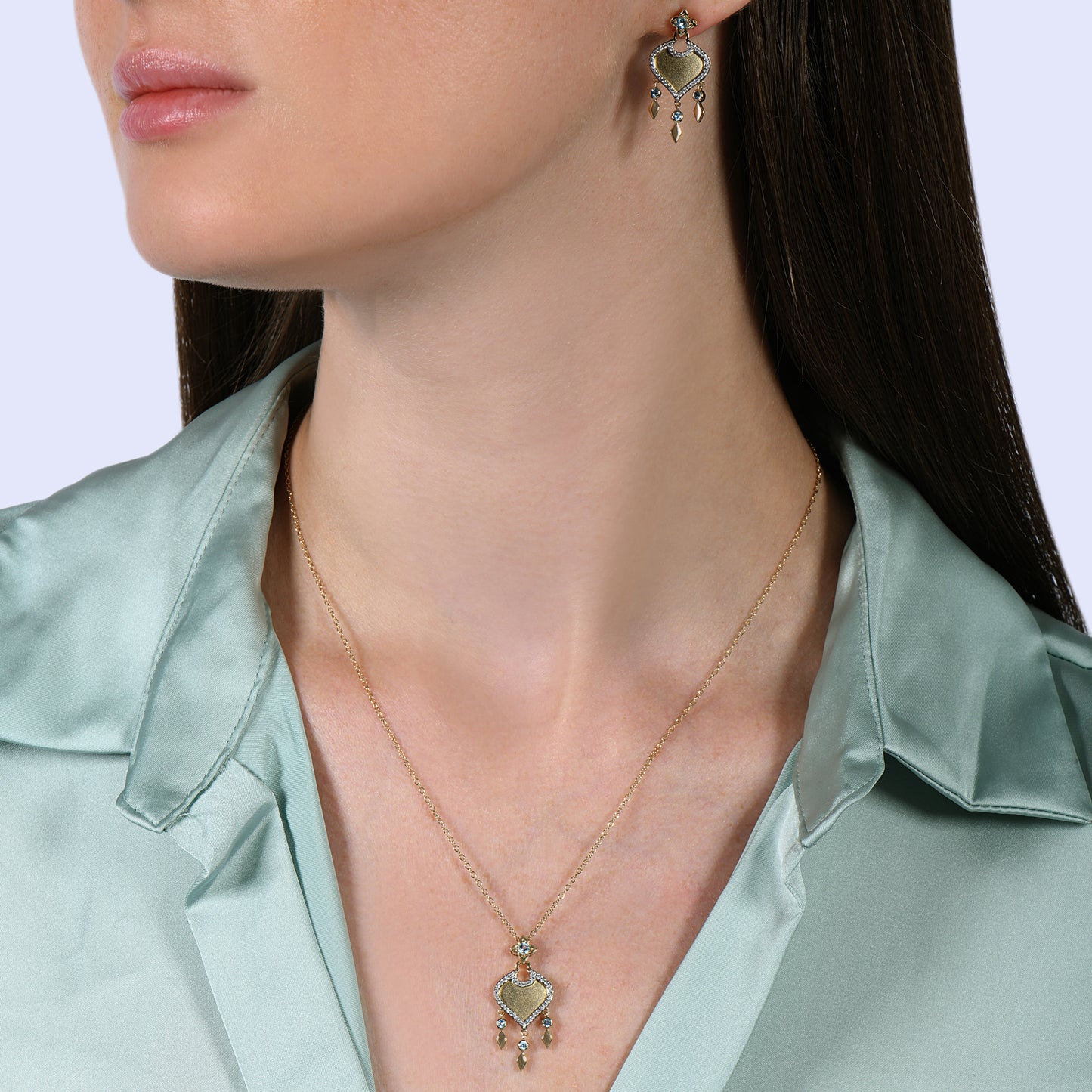 Enchanted Disney Fine Jewelry 14K Yellow Gold over Sterling Silver with 1/5 CTTW Diamond and Swiss Blue Topaz, Disney's Jasmine Earrings