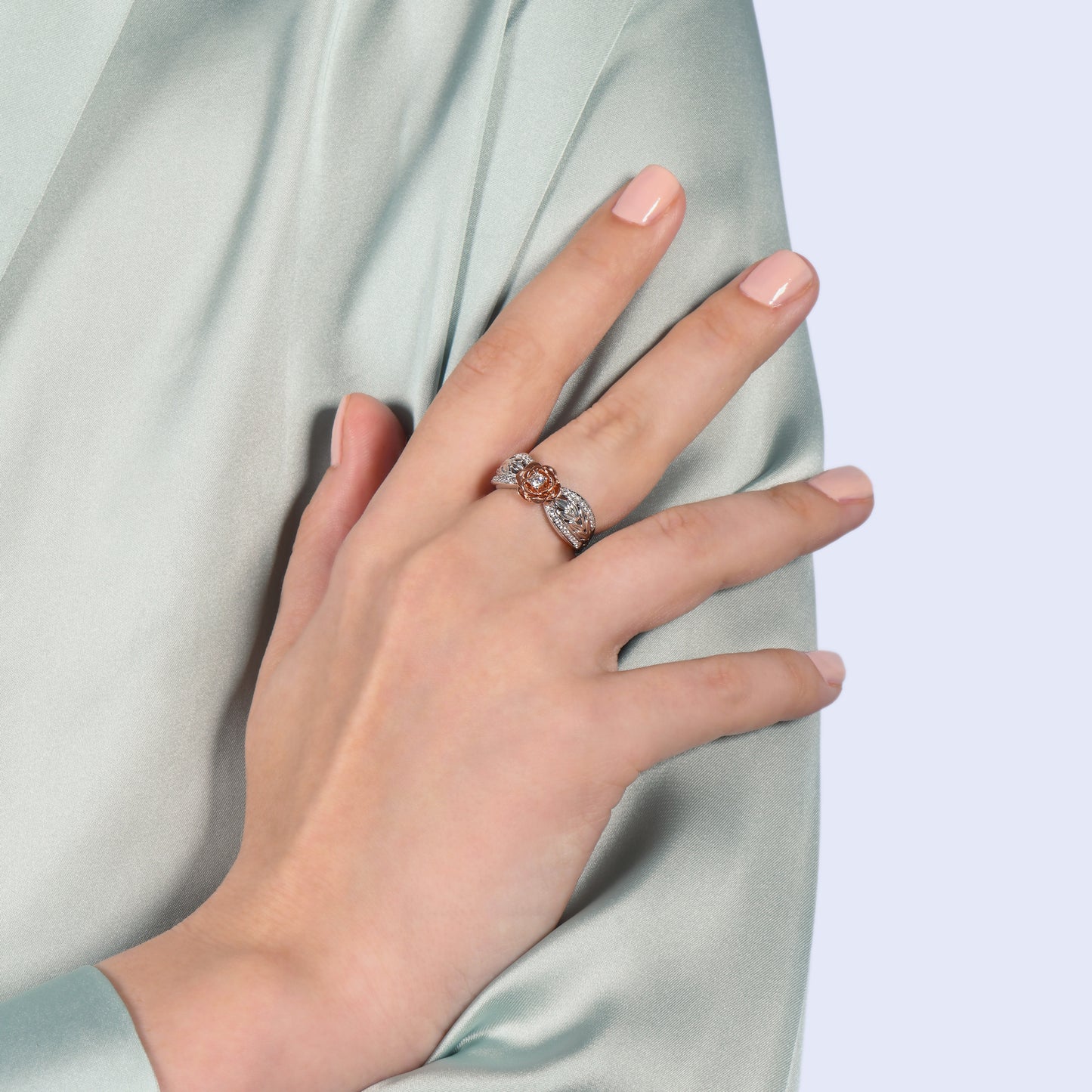 Enchanted Disney Fine Jewelry Sterling Silver and 10K Rose Gold 1/4 CTTW Belle Rose Ring