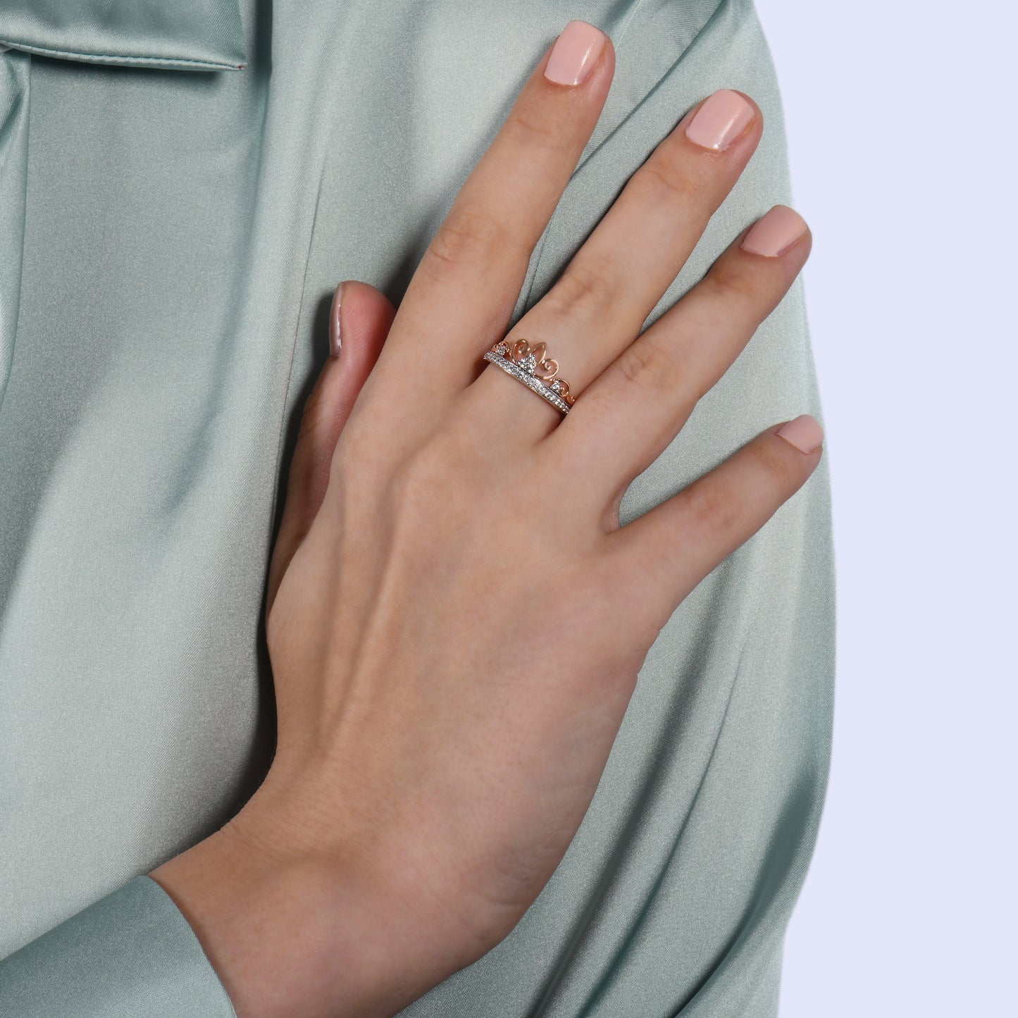 Enchanted Disney Fine Jewelry Sterling Silver and 10K Rose Gold 1/5 CTTW Majestic Princess Tiara Ring