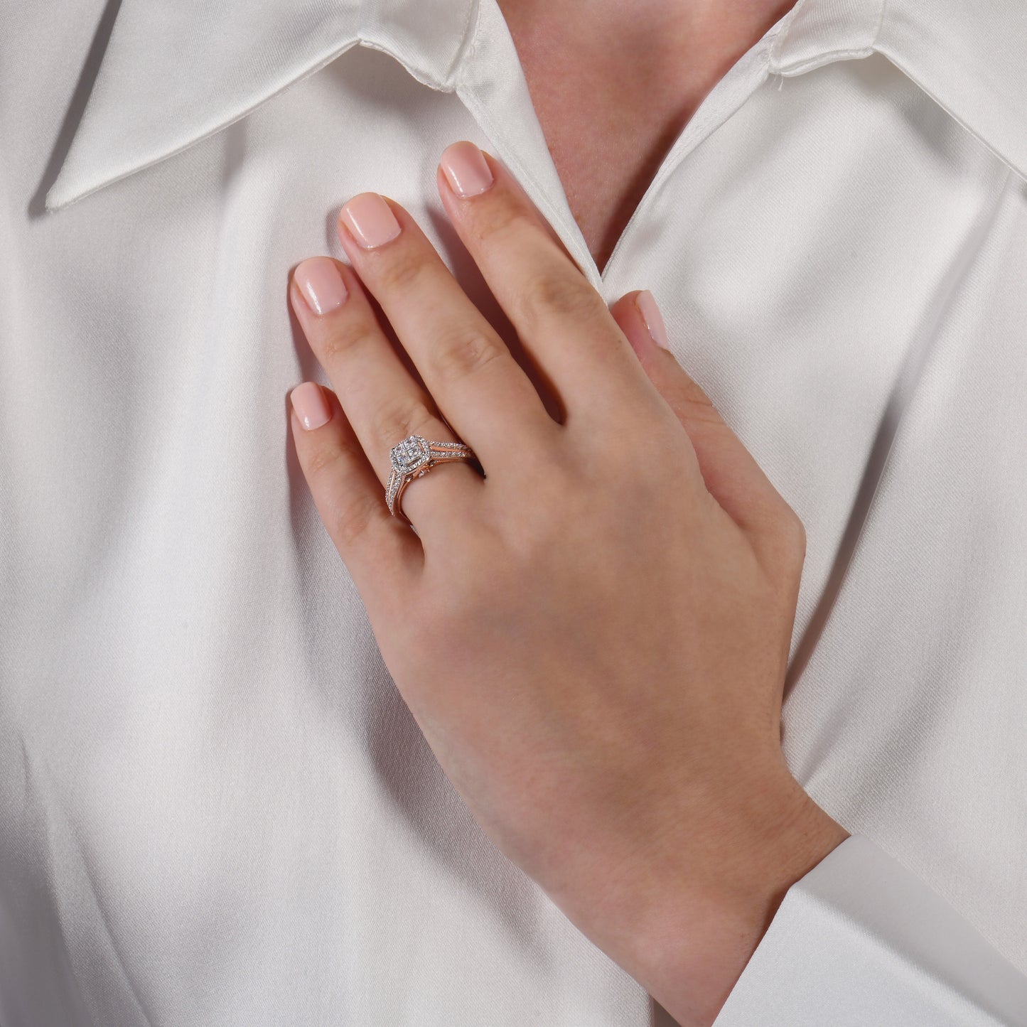 Enchanted Disney Fine Jewelry 14K White Gold and Rose Gold with 3/4 CTTW Diamond Aurora Engagement Ring