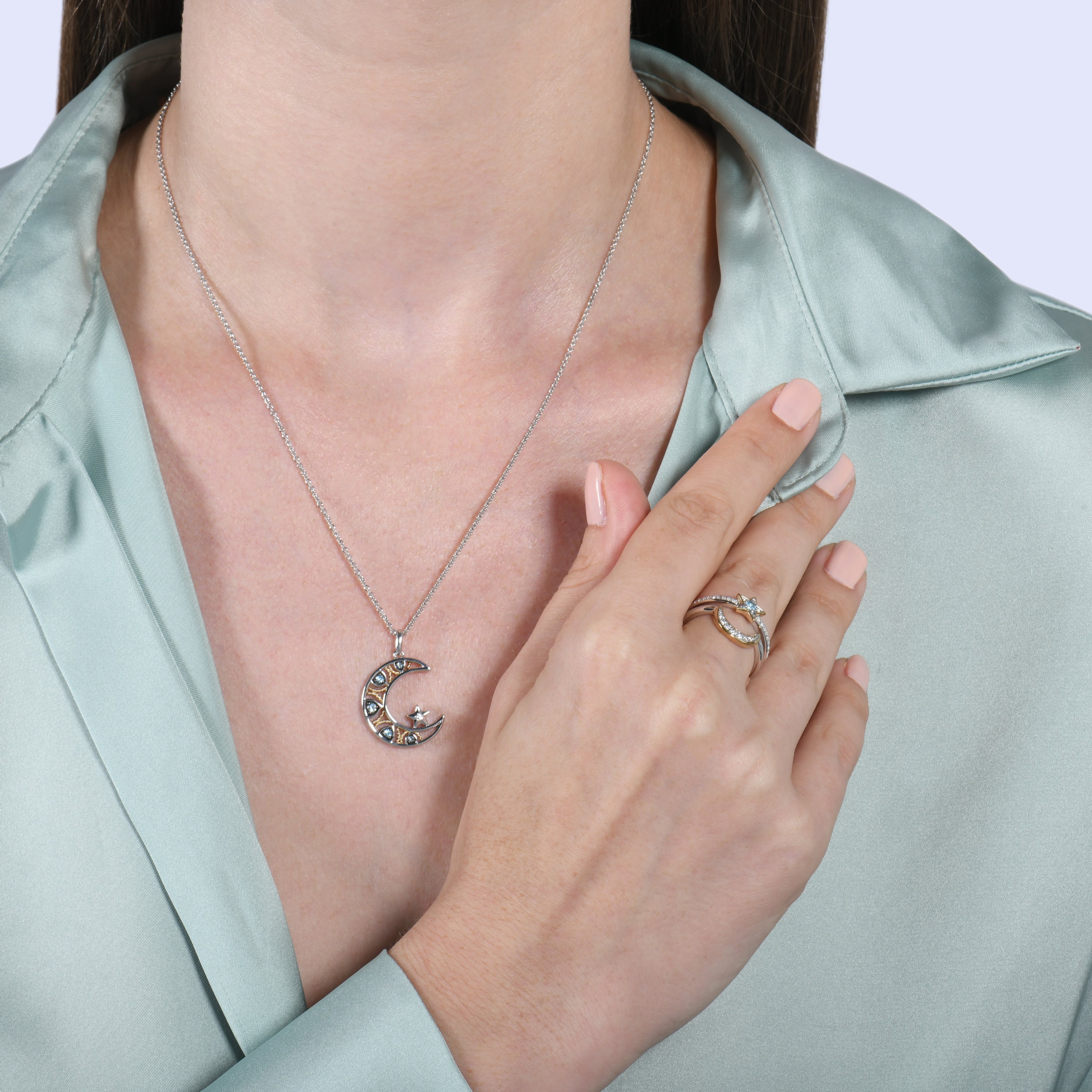 Disney Jasmine Inspired Diamond & Swiss Blue Topaz Star & Moon 
