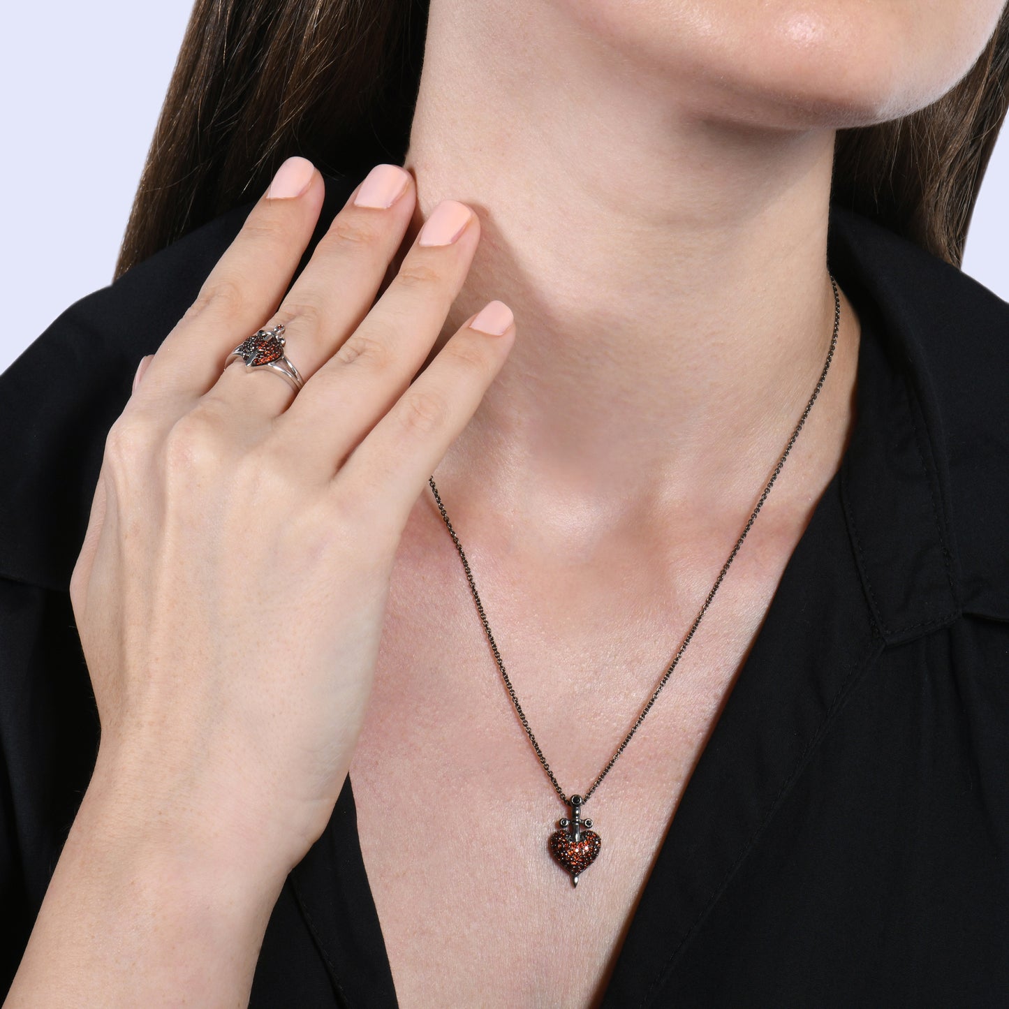 Enchanted Disney Fine Jewelry Black Rhodium over Sterling Silver With Black Diamond Accent and Garnet Evil Queen Dagger Ring