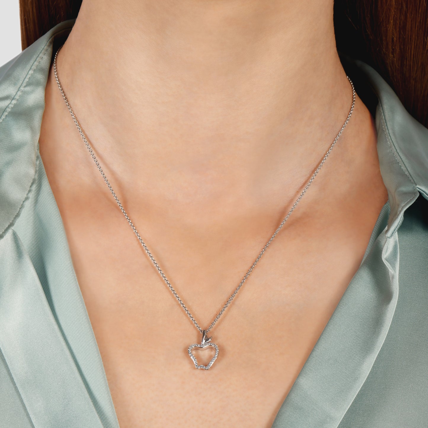Enchanted Disney Fine Jewelry Sterling Silver 1/10 CTTW Snow White Apple Pendant Necklace
