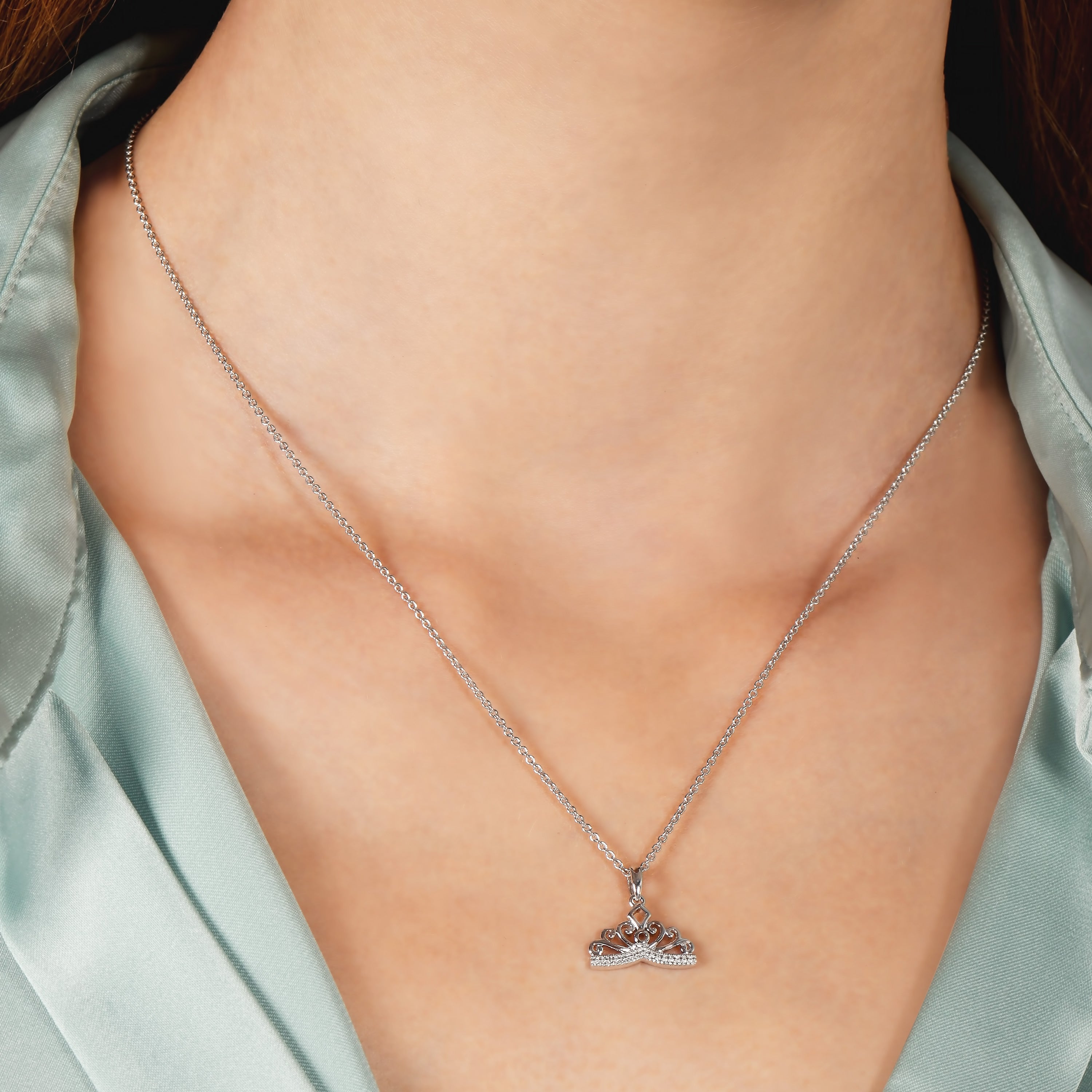 Disney Majestic Princess Inspired Diamond Tiara Pendant Necklace
