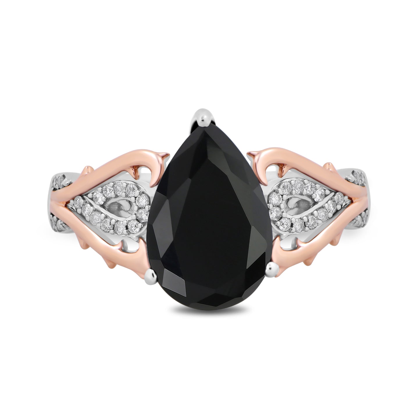 Enchanted Disney Fine Jewelry Sterling Silver and 10K Rose Gold with 1/10 CTTW Diamond and Black Spinel Maleficent Ring