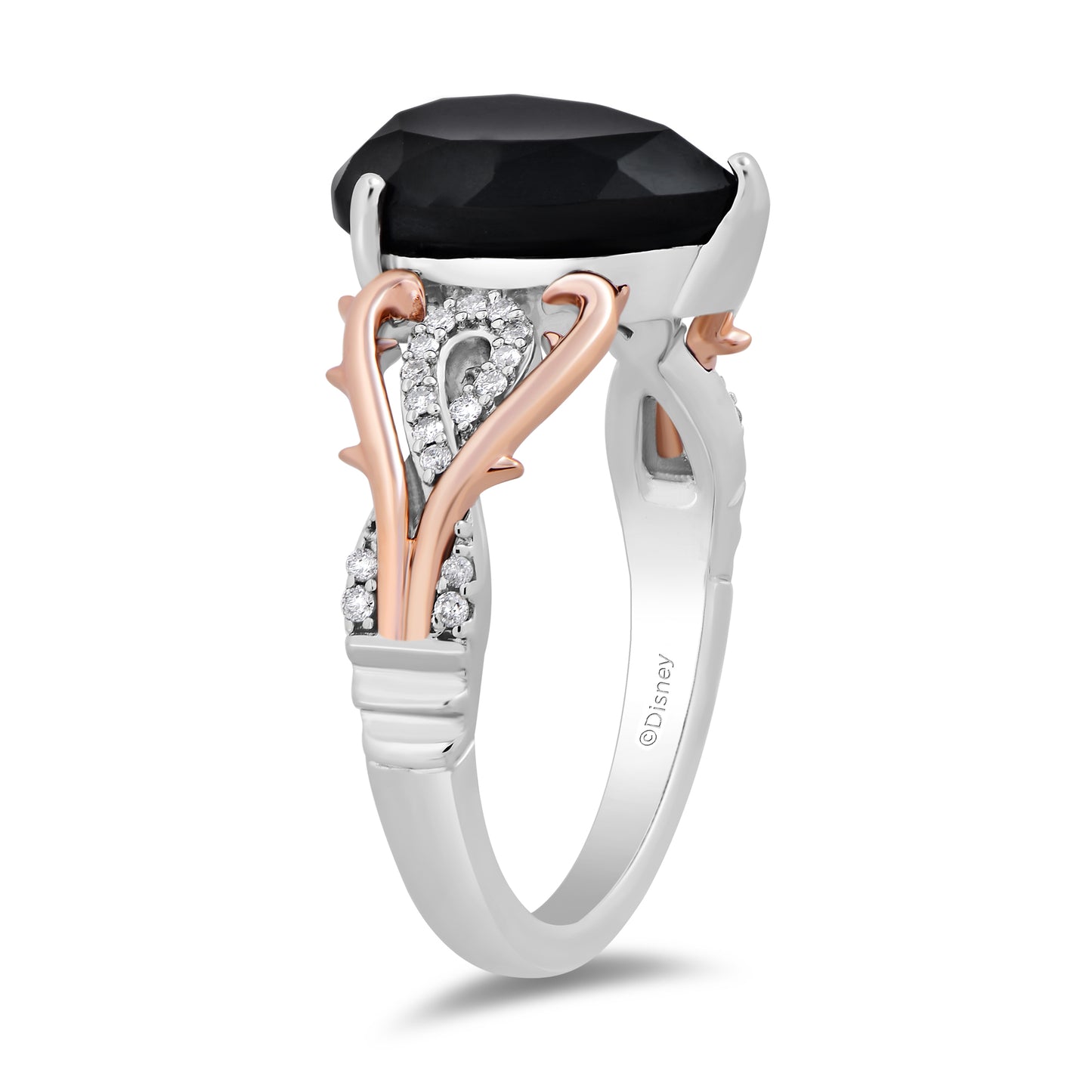 Enchanted Disney Fine Jewelry Sterling Silver and 10K Rose Gold with 1/10 CTTW Diamond and Black Spinel Maleficent Ring