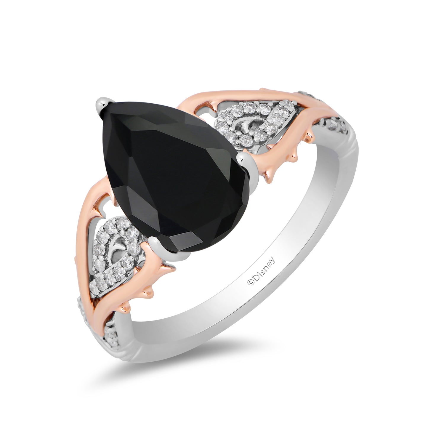 Enchanted Disney Fine Jewelry Sterling Silver and 10K Rose Gold with 1/10 CTTW Diamond and Black Spinel Maleficent Ring
