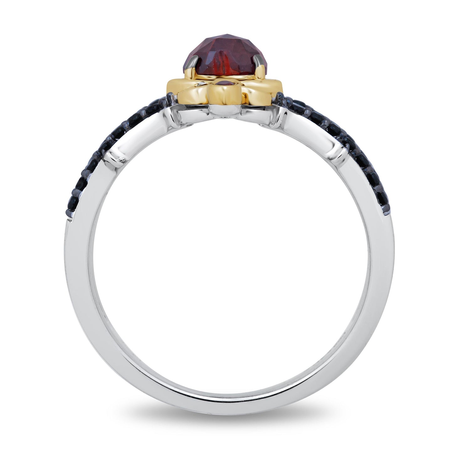 Enchanted Disney Fine Jewelry 10K Yellow Gold and Sterling Silver with 1/4 CTTW Black Diamond and Red Garnet Evil Queen Ring