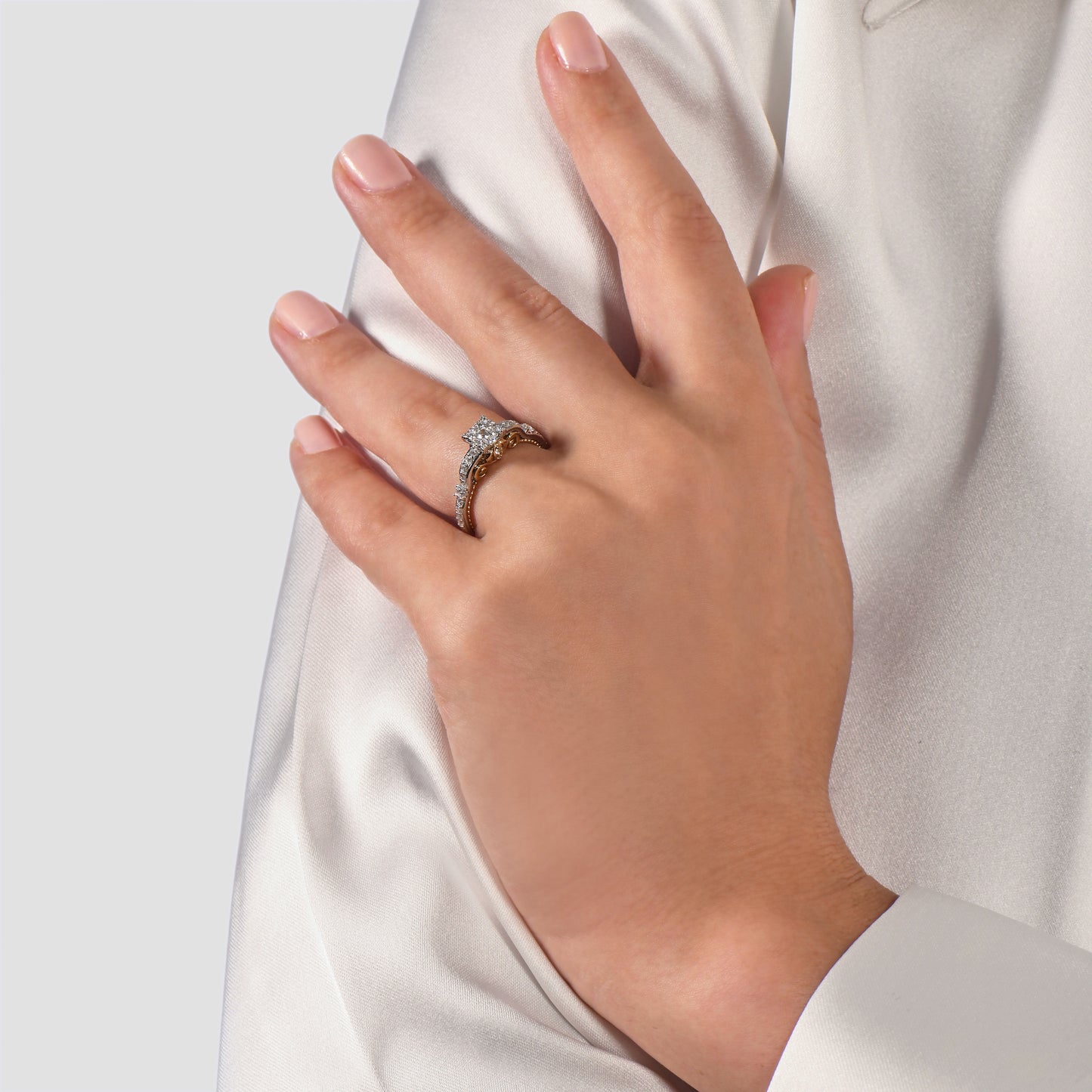 Enchanted Disney Fine Jewelry 14K White Gold and Yellow Gold with 3/8 CTTW Diamond Cinderella Carriage Engagement Ring