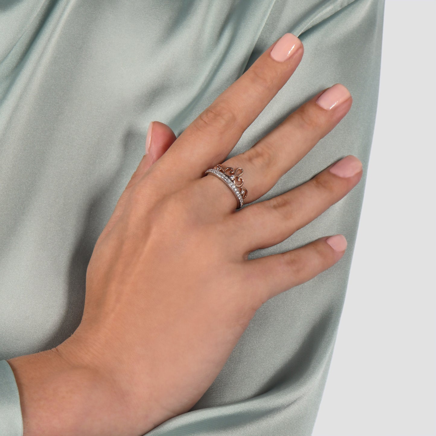 Enchanted Disney Fine Jewelry 10K White Gold and Rose Gold with 1/4 CTTW Majestic Princess Tiara Ring