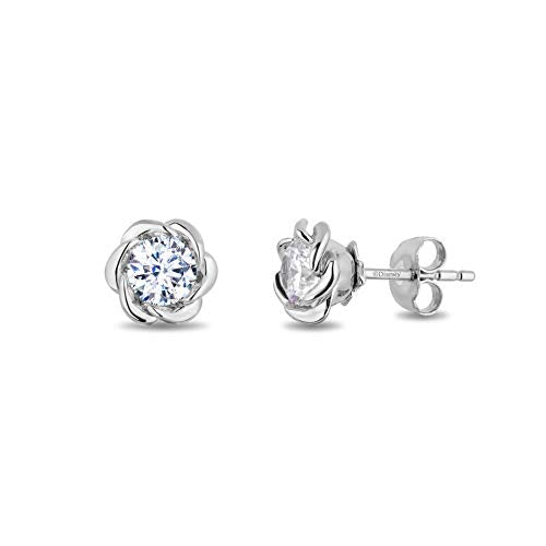 Enchanted Disney Fine Jewelry Sterling Silver with 1/3 CTTW Lab Grown Diamond, Disney's Belle Solitaire Earrings