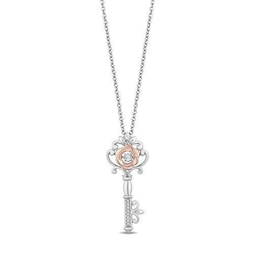 Disney Belle Inspired Key Diamond Pendant with 14K Rose Gold View 1