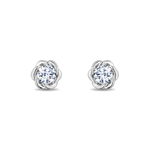 Enchanted Disney Fine Jewelry Sterling Silver with 1/3 CTTW Lab Grown Diamond, Disney's Belle Solitaire Earrings