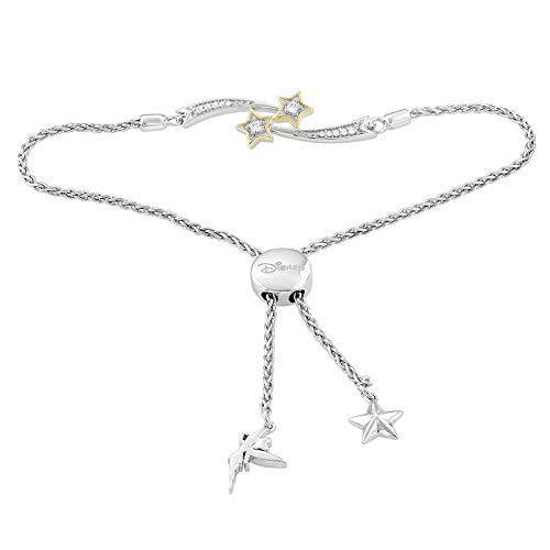 Enchanted Disney Fine Jewelry Sterling Silver and 10K Yellow Gold 1/10 CTTW Tinker Bell Bracelet