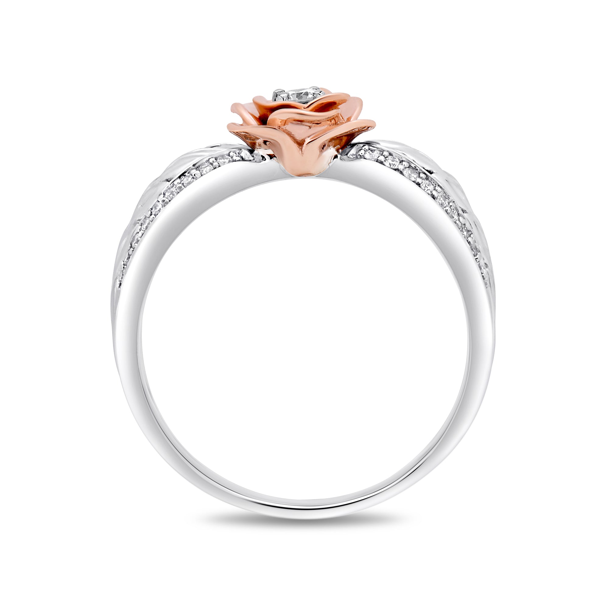 Enchanted Disney Fine Jewelry Sterling Silver and 10K Rose Gold 1 4 CTTW Belle Rose Ring