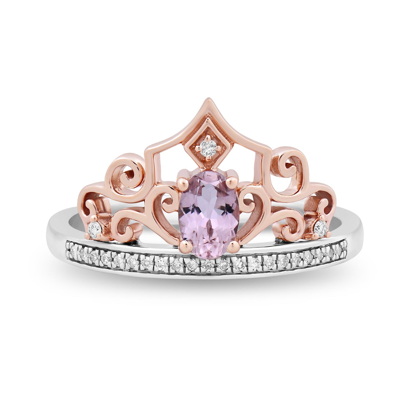 Enchanted Disney Fine Jewelry Sterling Silver and 10K Rose Gold 1/10 CTTW and Pink Tourmaline Aurora Tiara Ring