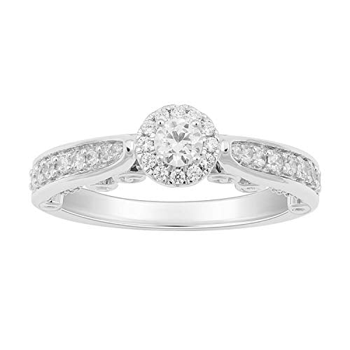 Enchanted Disney Fine Jewelry 10K White Gold 5/8 CTTW Cinderella Composite Engagement Ring