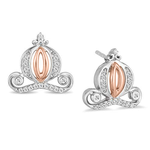 Enchanted Disney Fine Jewelry Sterling Silver and 10K Rose Gold with 1/10 CTTW Diamond Cinderella Stud Earrings