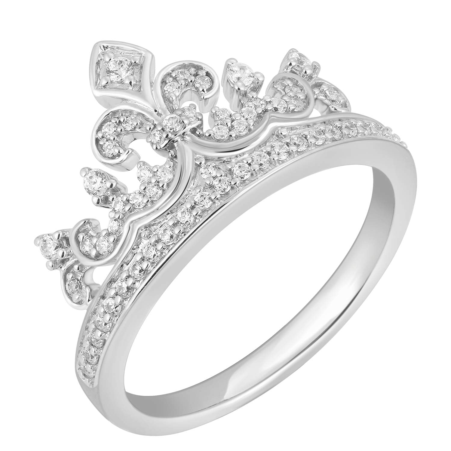 Enchanted Disney Fine Jewelry Sterling Silver 1/4 CTTW Majestic Princess Crown Ring