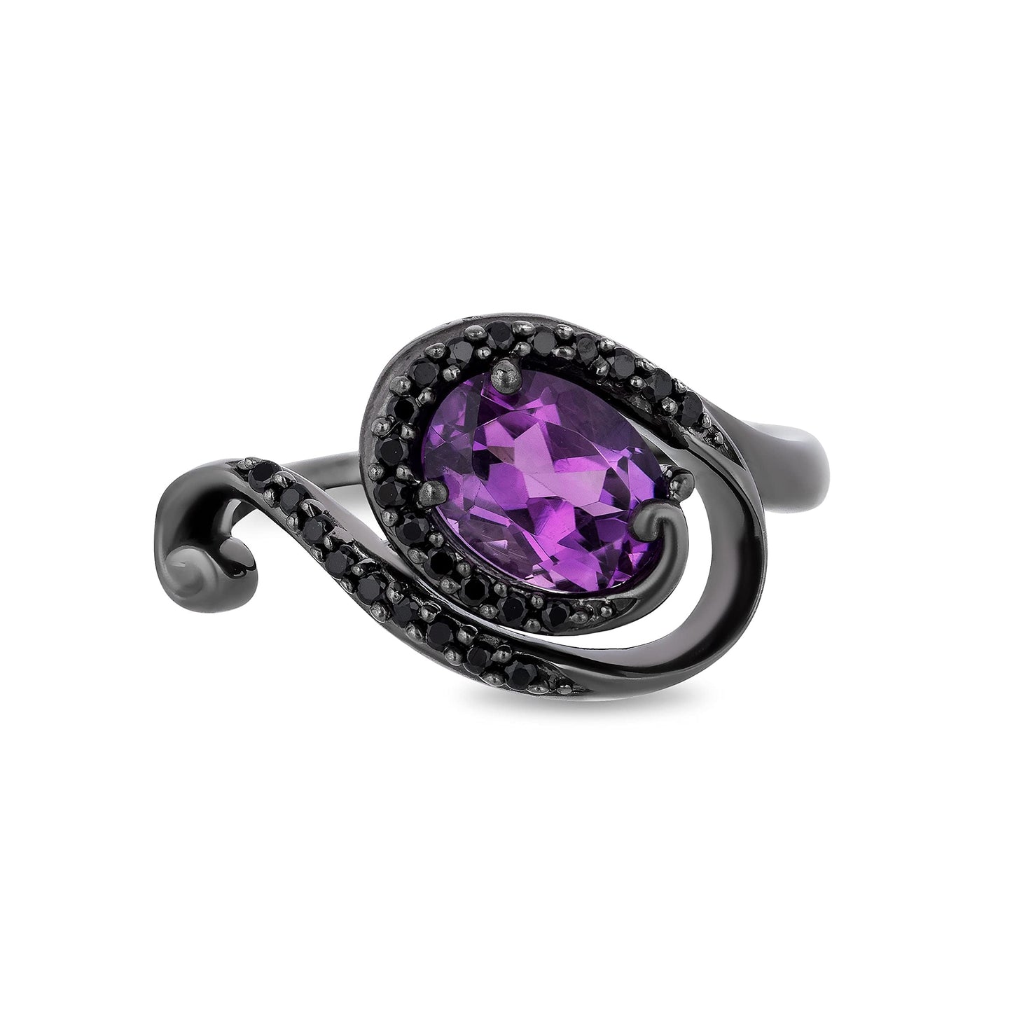 Enchanted Disney Fine Jewelry Black Rhodium over Sterling Silver with 1/5 CTTW Black Diamond and Amethyst Ursula Ring
