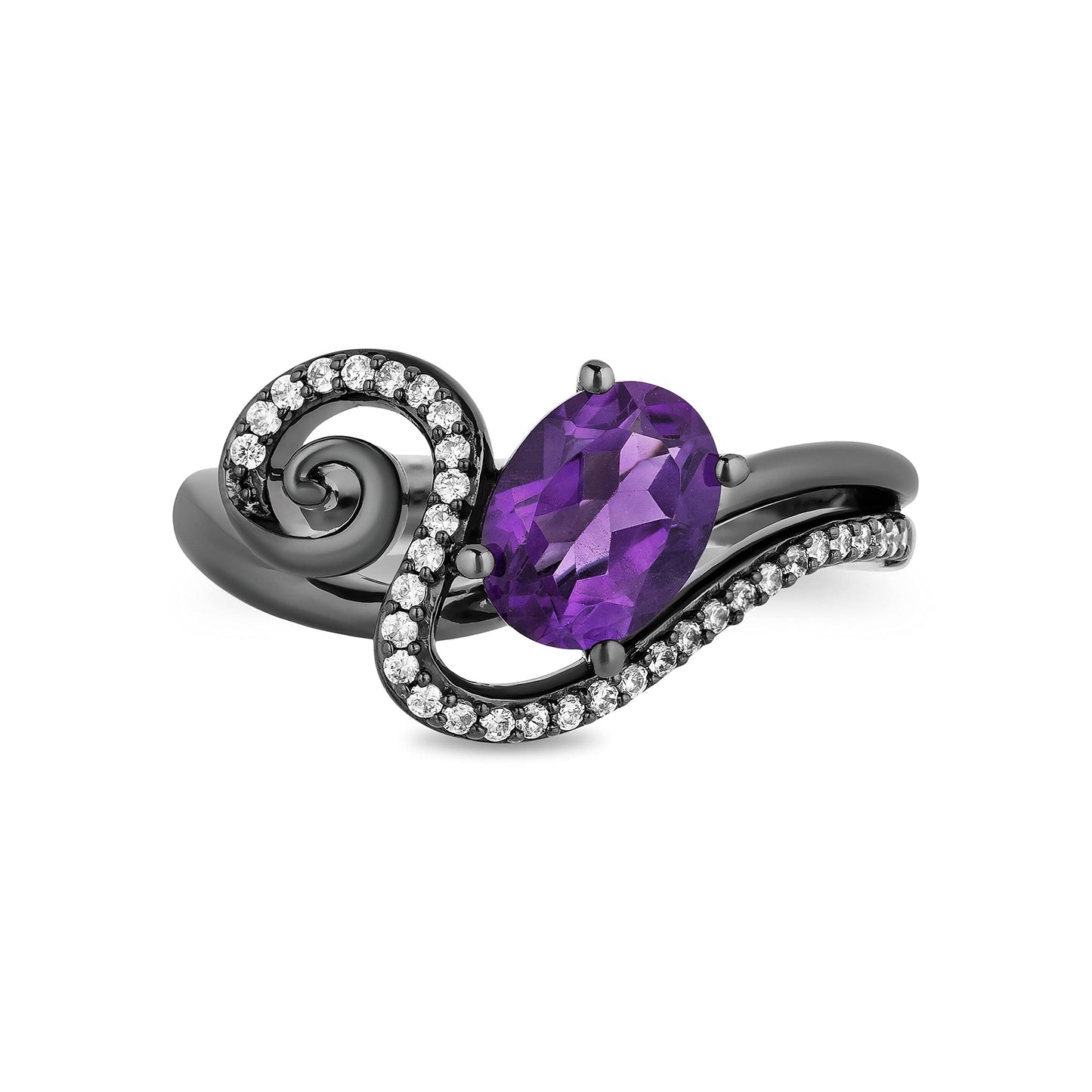 Enchanted Disney Fine Jewelry Black Rhodium Over Sterling Silver with 1/6 CTTW Diamond and Amethyst Ursula Ring