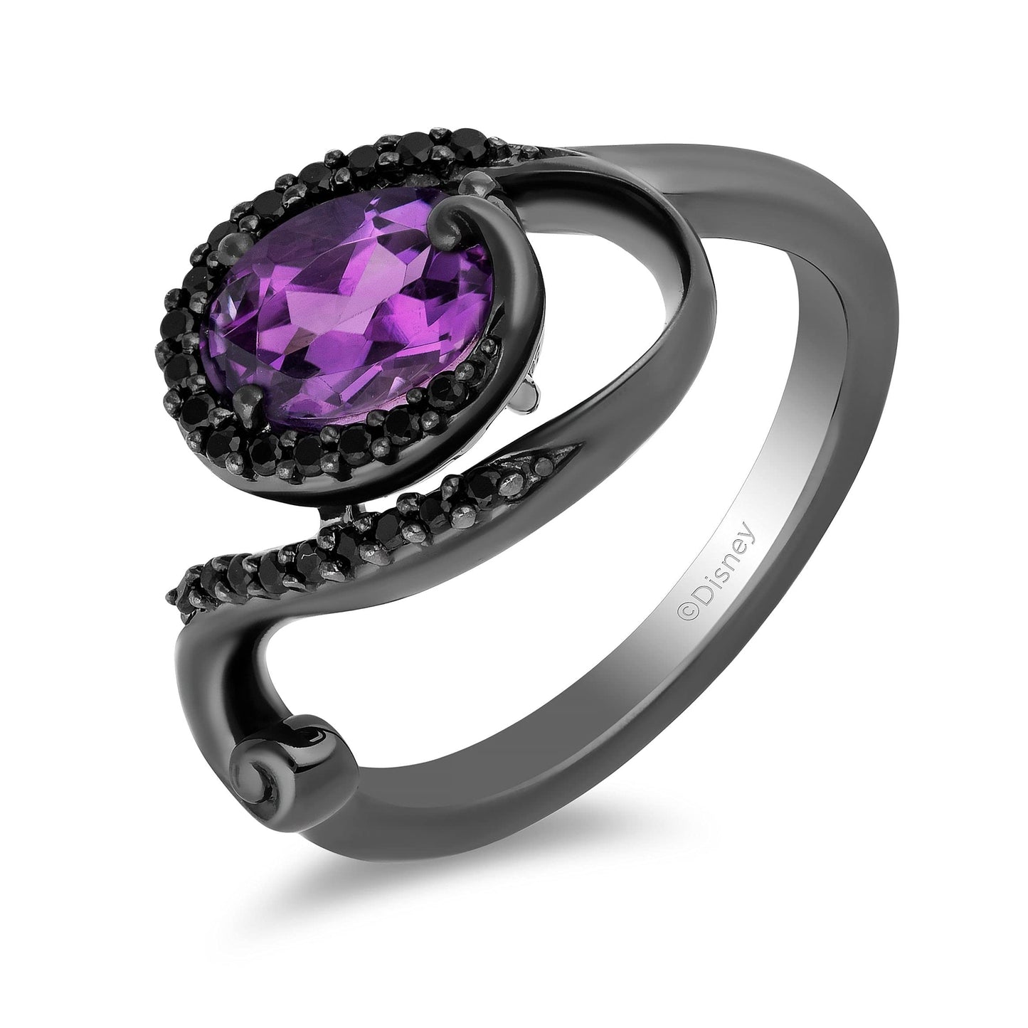 Enchanted Disney Fine Jewelry Black Rhodium over Sterling Silver with 1/5 CTTW Black Diamond and Amethyst Ursula Ring