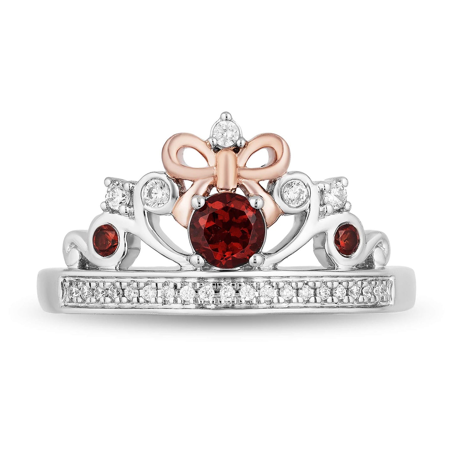 Enchanted Disney Fine Jewelry 14K Rose Gold Over Sterling Silver 1/10 CTTW Diamond and Red Garnet Snow White Tiara Ring